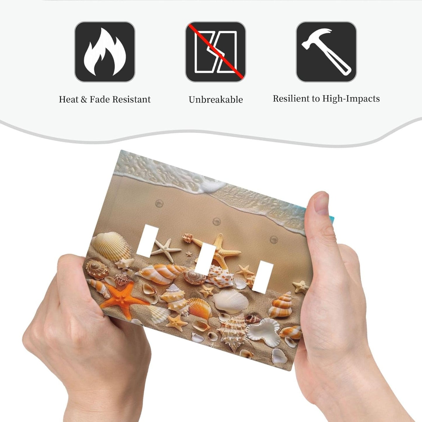 Decorative Switch Covers Plate Beachy Sea Ocean Seashell Starfish 3 Gang Artistic Wall Plate Unique Triple Toggle Light Switch Plate Jumbo Faceplate for Bathroom Bedroom Home Decor