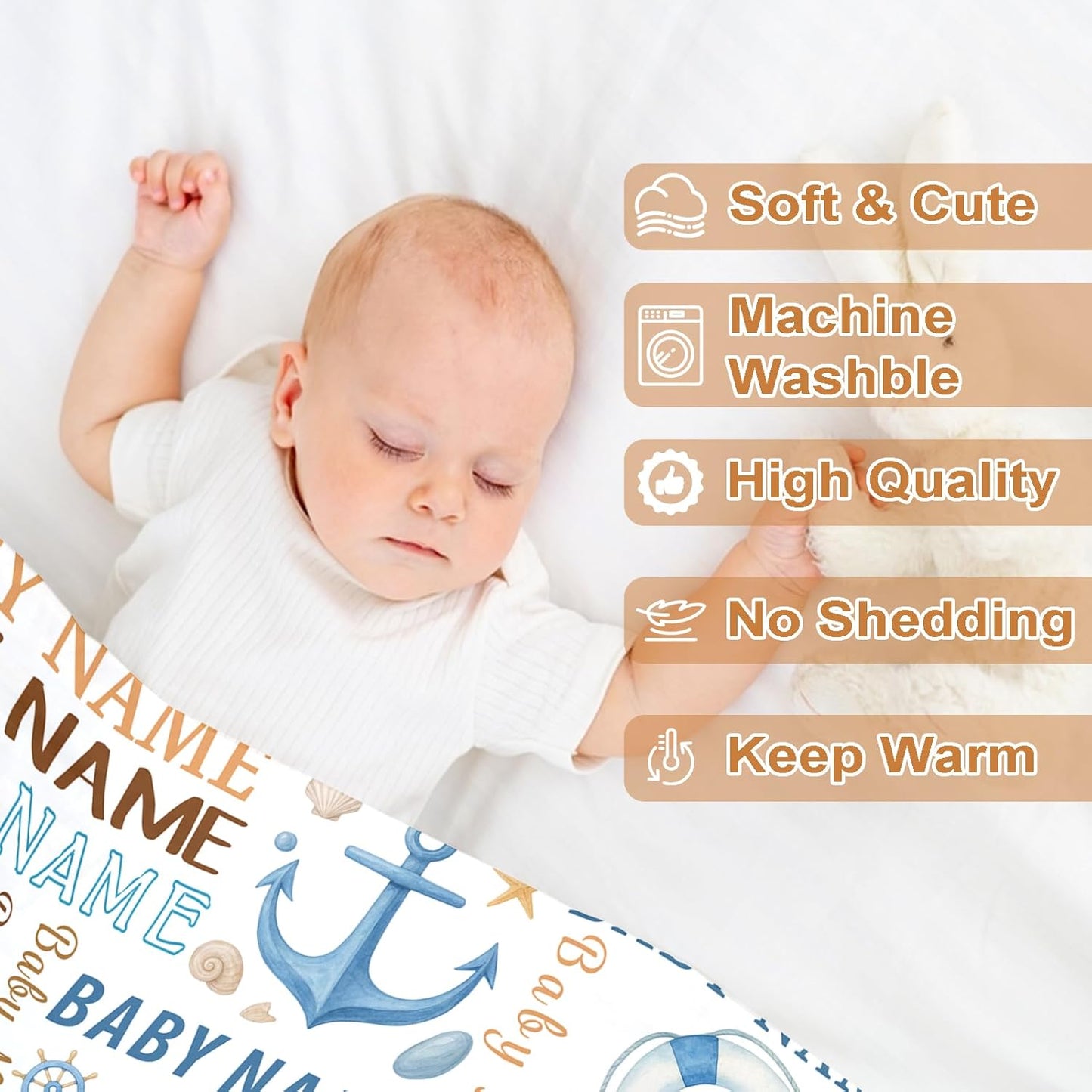 Ship Next Day, Personalized Baby Blanket – Printed in USA, Custom Baby Blanket for Boys & Girls