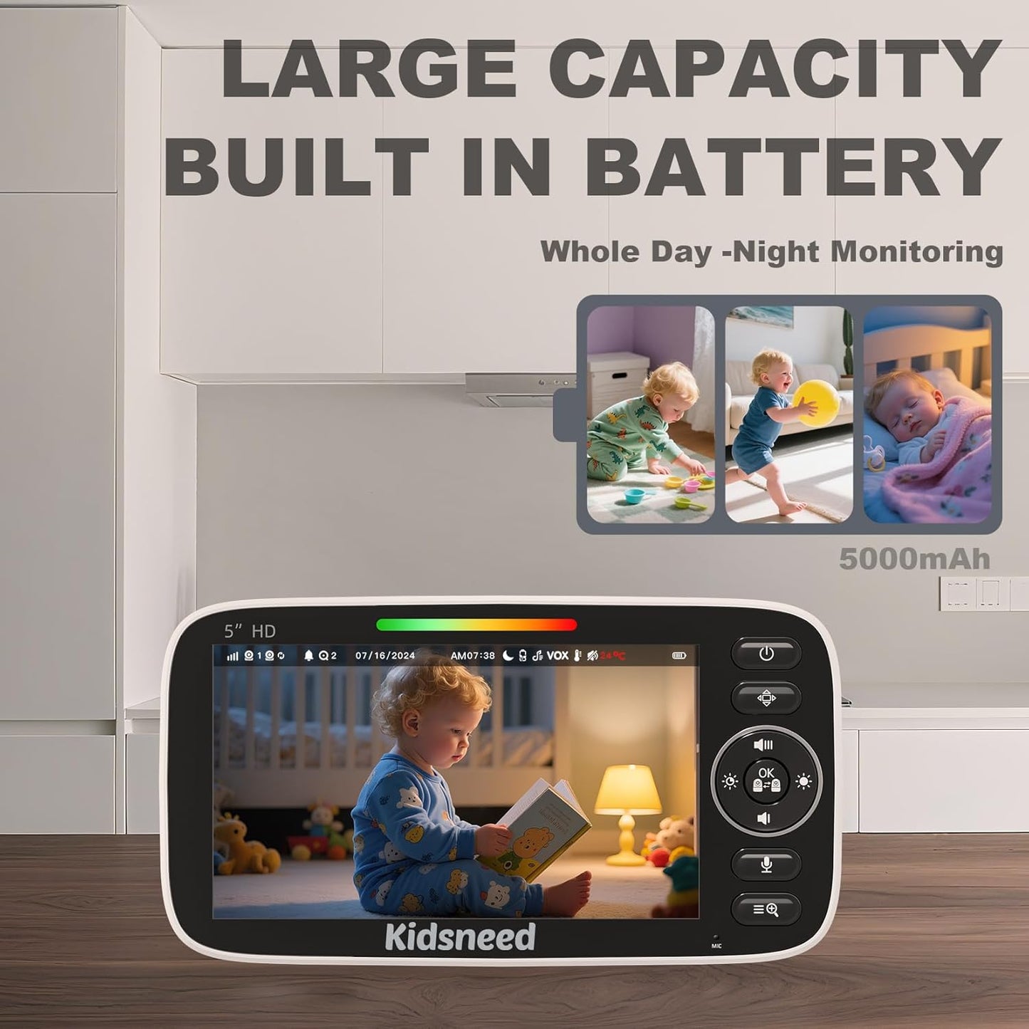 Baby Monitor with Camera and Audio – 720P Baby Camera No Wifi, 5 inch Screen,48 Hours Battery Life, Night Vision, Remote Pan& Tilt& Zoom,Two-Way Talk, Lullabies, Thermal Monitor, 1000ft Range