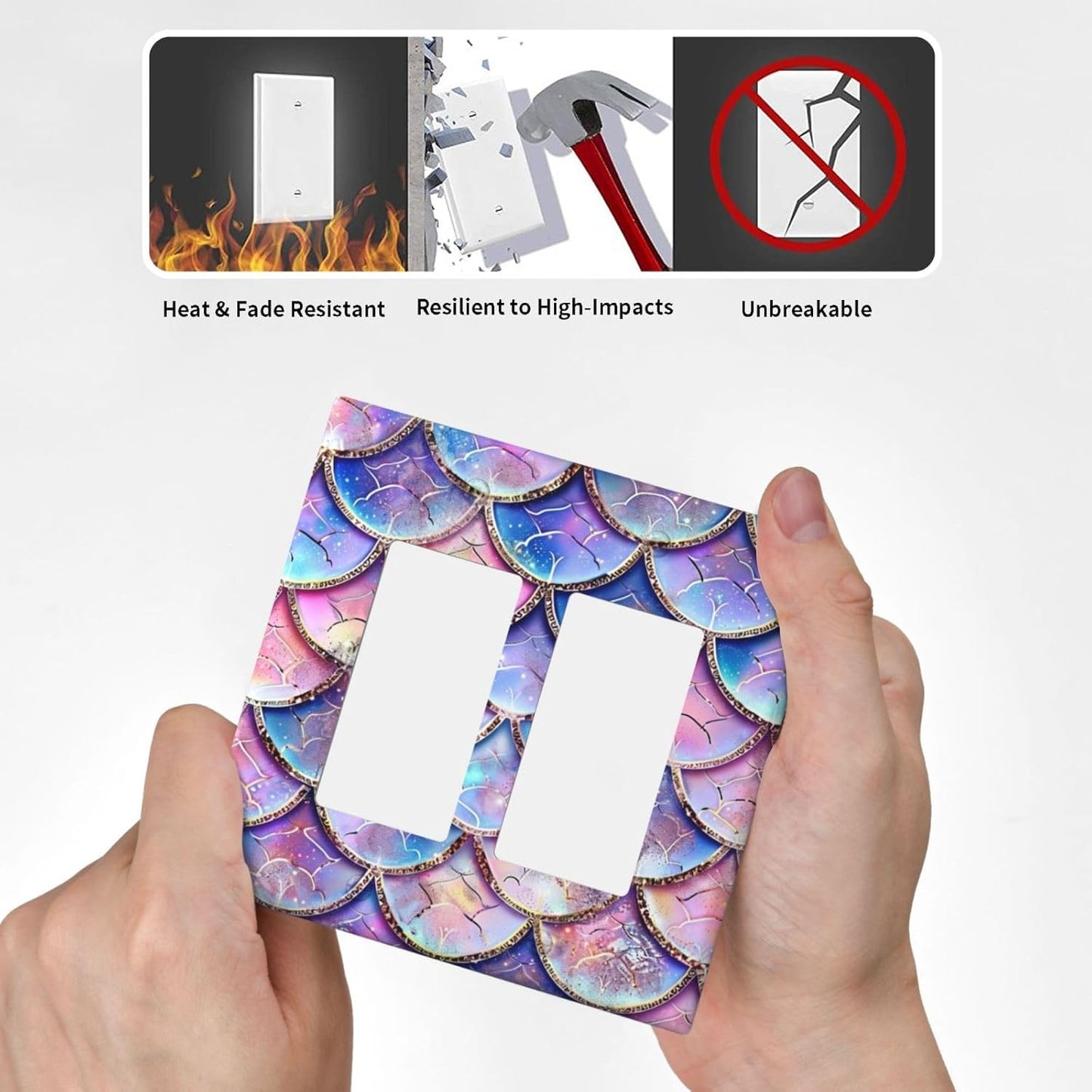 Decorative Outlet Covers Cute Pink Purple Mermaid Scales 2 Gang Wall Plate Double Rocker Two Switch Wall Cover Plate Light Switch Cover Plate Faceplate for Bedroom Home Decor