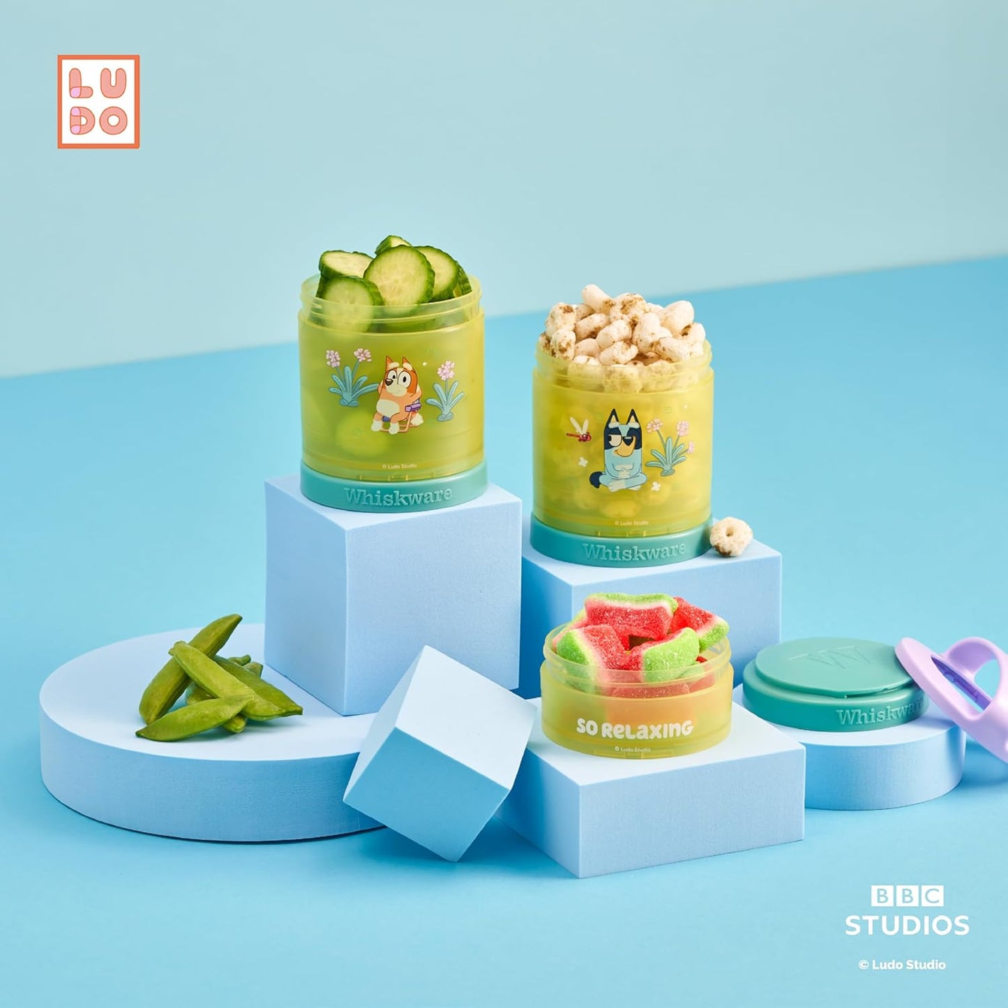 Whiskware Bluey Stackable Snack Containers for Kids and Toddlers, 3 Stackable Snack Cups for School