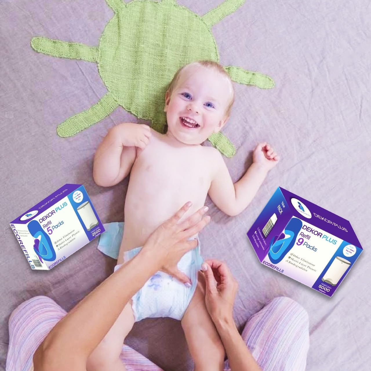 ECO-REFILLS Diaper Pail Refills - Fits Dekor PLUS Extra Thick, Powerful Odor Elimination & Fresh Powder Scent | Easy to Replace and Dispose of Diaper Bag (5 Count (Pack of 1))