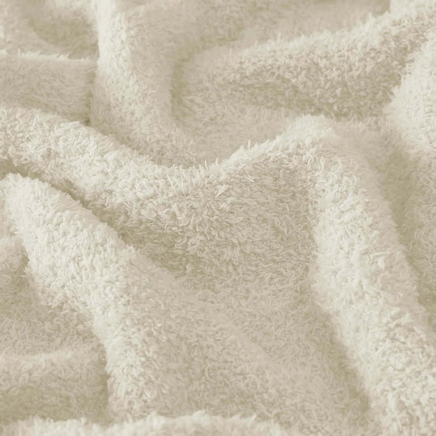 CYMULA Super Soft Knit Throw Blanket Throw Size Beige - Lightweight Plush Fuzzy Fluffy Warm Cozy