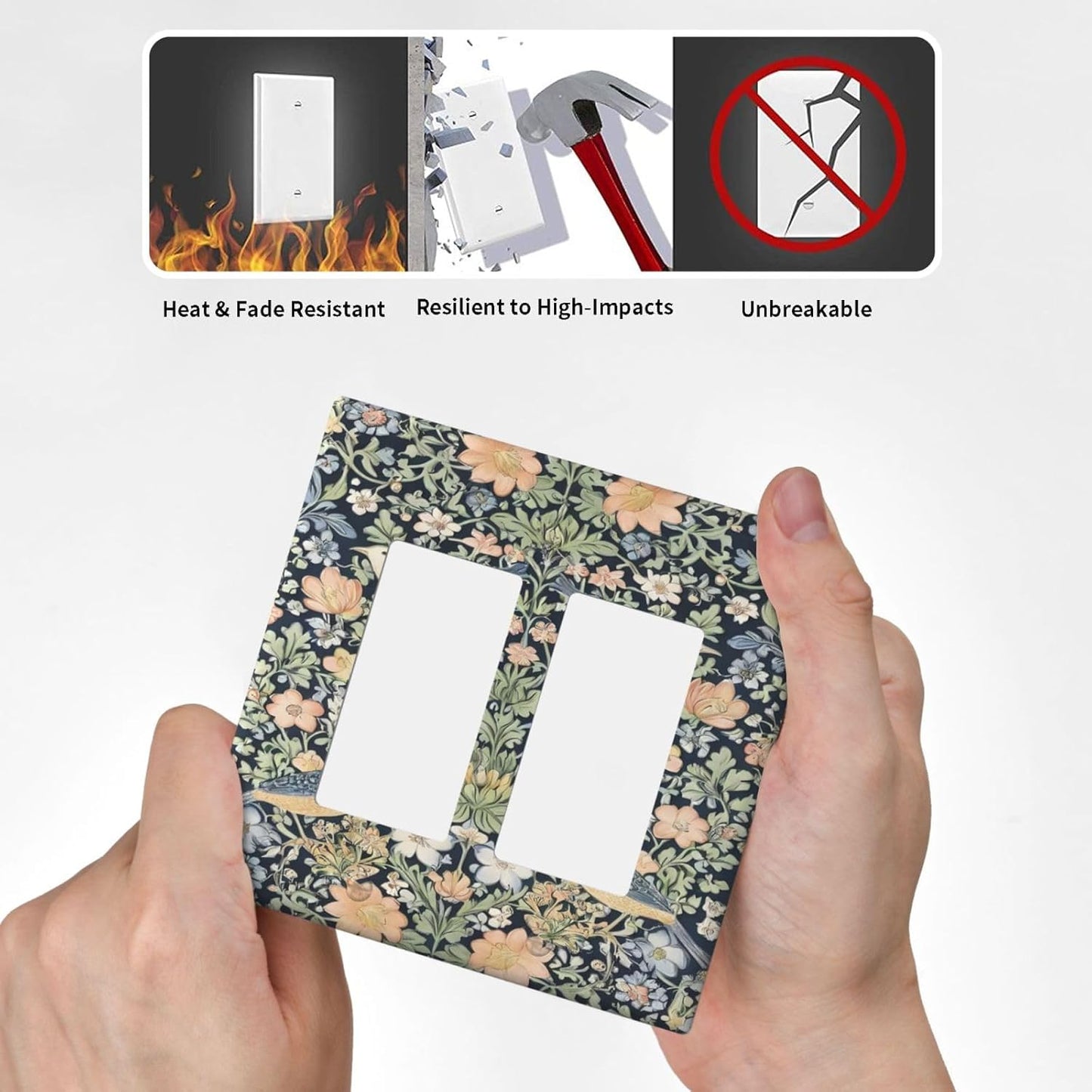 Decorative Outlet Covers Rustic Morris Birds Green Leaf Flower 2 Gang Wall Plate Double Rocker Two Switch Wall Cover Plate Light Switch Cover Plate Faceplate for Country Bedroom Decor