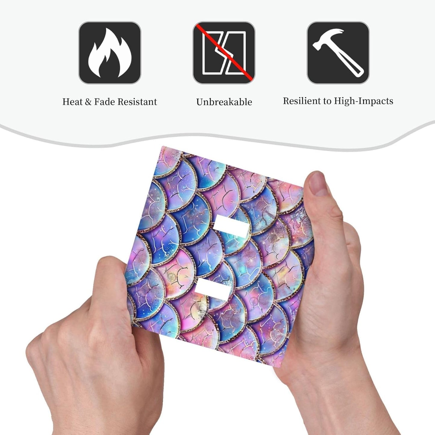 Decorative Switch Covers Plate Cute Pink Purple Mermaid Scales 2 Gang Wall Plate Unique Double Toggle Light Switch Plate Wall Cover Plate Faceplate for Bedroom Home Decor