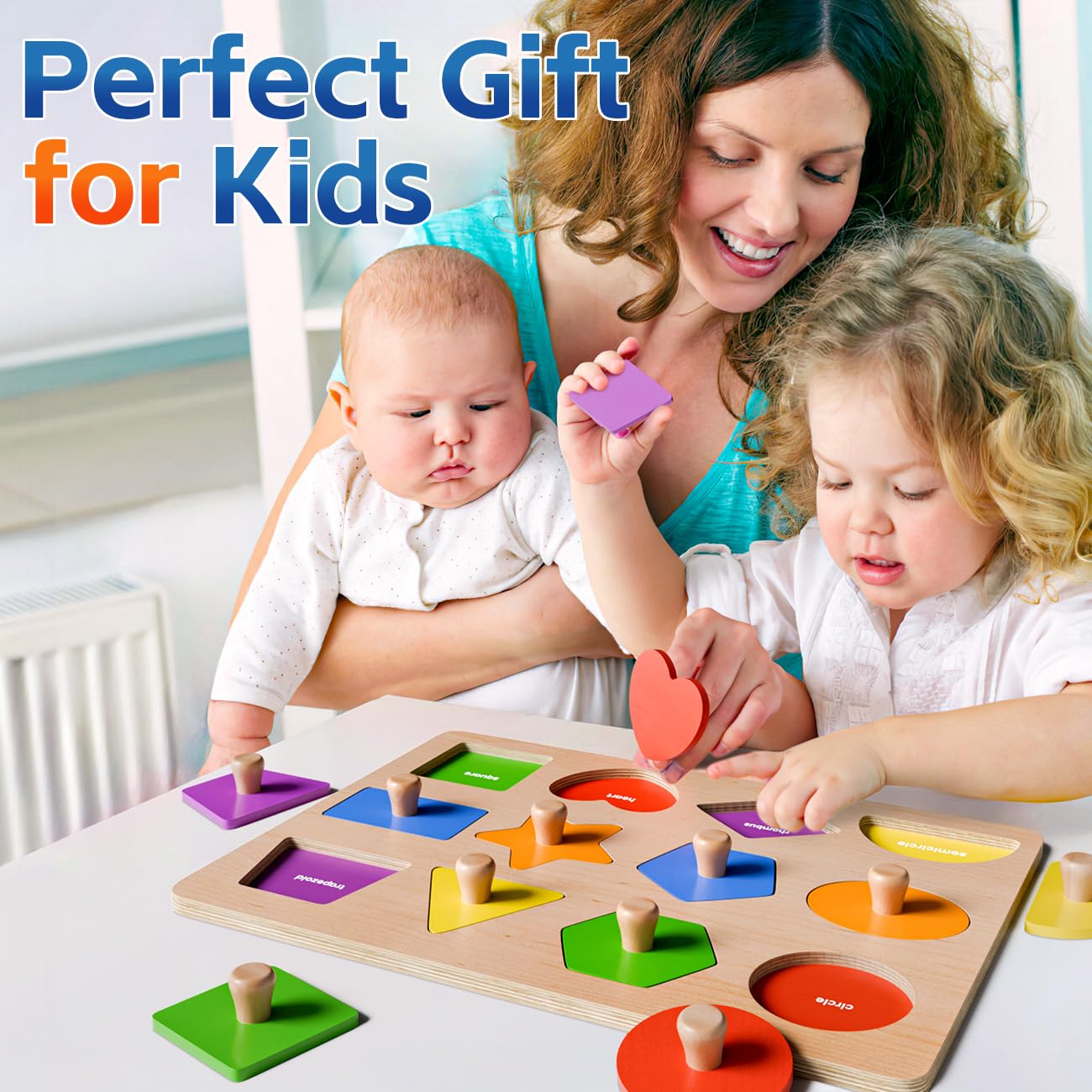 Wooden Shape Peg Puzzles for Toddlers 1 2 3 Year Old Boys Girls Gifts: Shape Sorter & Color Match