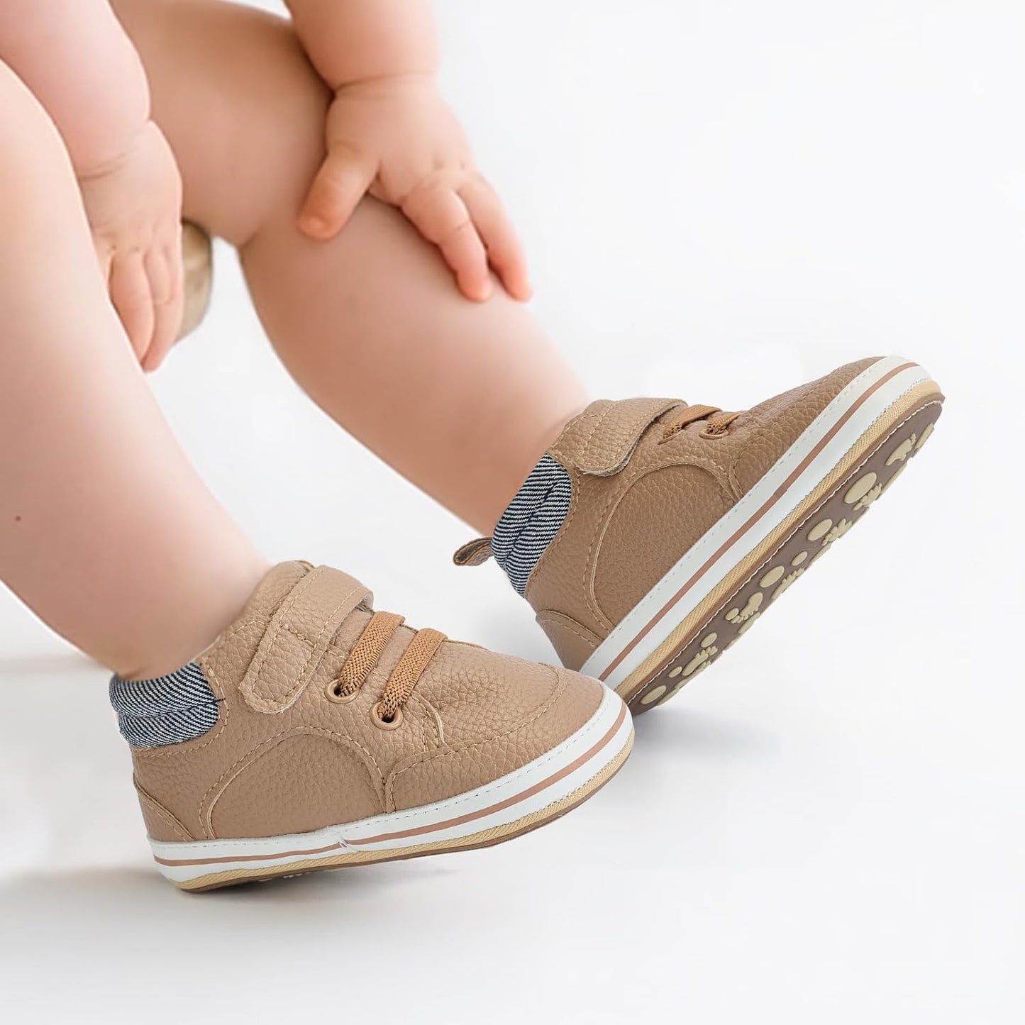 Baby Boys Girls Non-Slip Rubber Sole High-Top PU Leather Infant Sneakers Toddler Crib First Walker Shoes