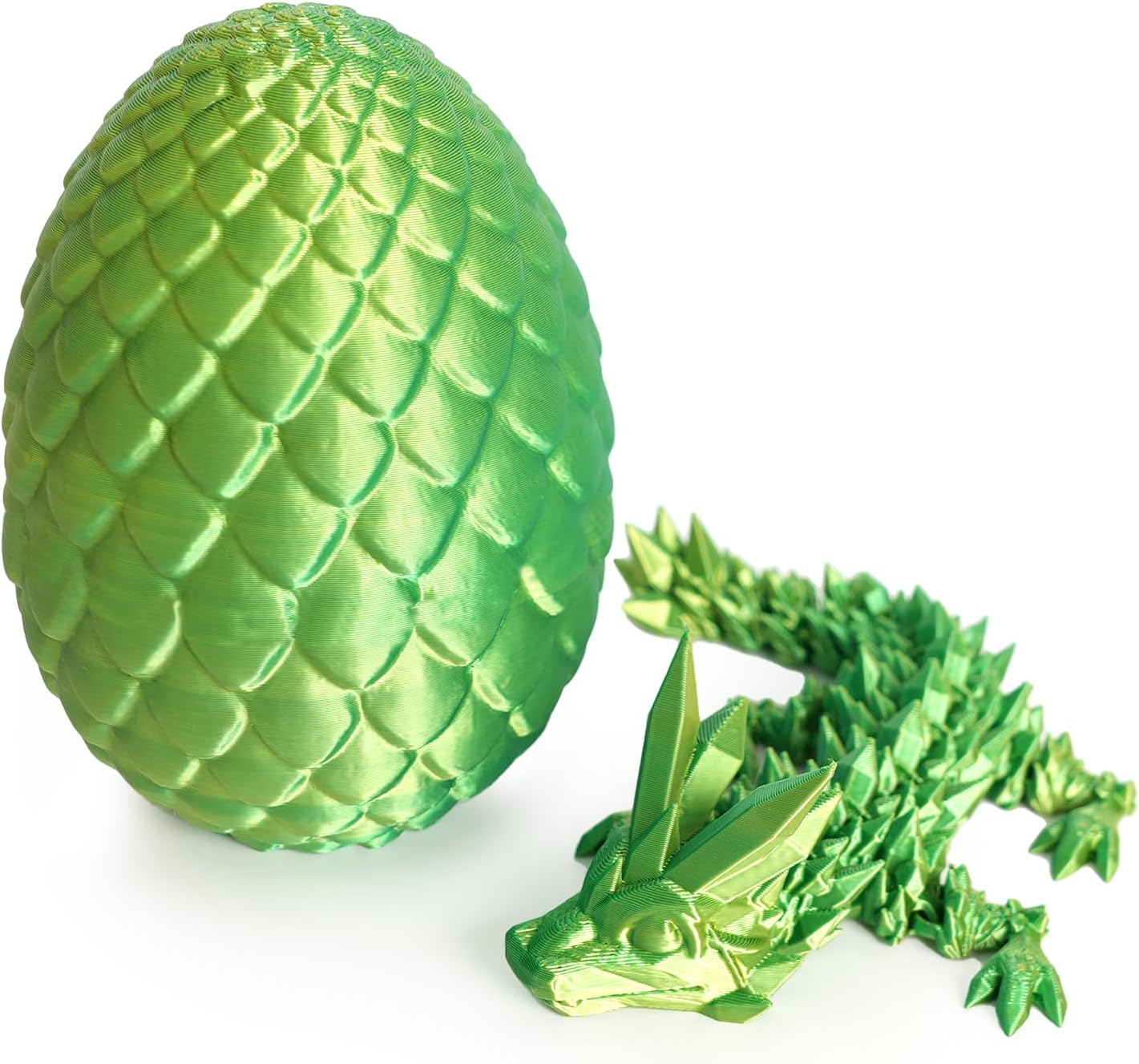 Dragon Egg - Surprise Egg with 8” Pearly Sheen Dragon Inside, 3D Printed Gift, Articulated Dragon Toy for Birthday, Home Decor (8” Green Mix Gold)