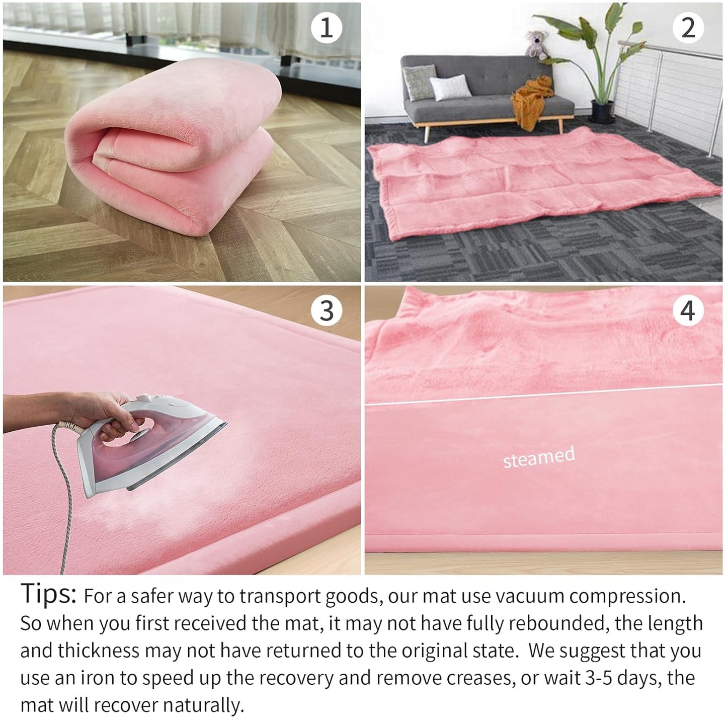 Baby Play Mat for Floor,1.3" Thick Memory foam Tummy Time Mat,79"×158“ Extra Large Soft Coral Velvet Nursery Rug,Non Slip Safe for Crawling,Toddlers,Infants,kids,Tatami Style for Living Room(Pink)