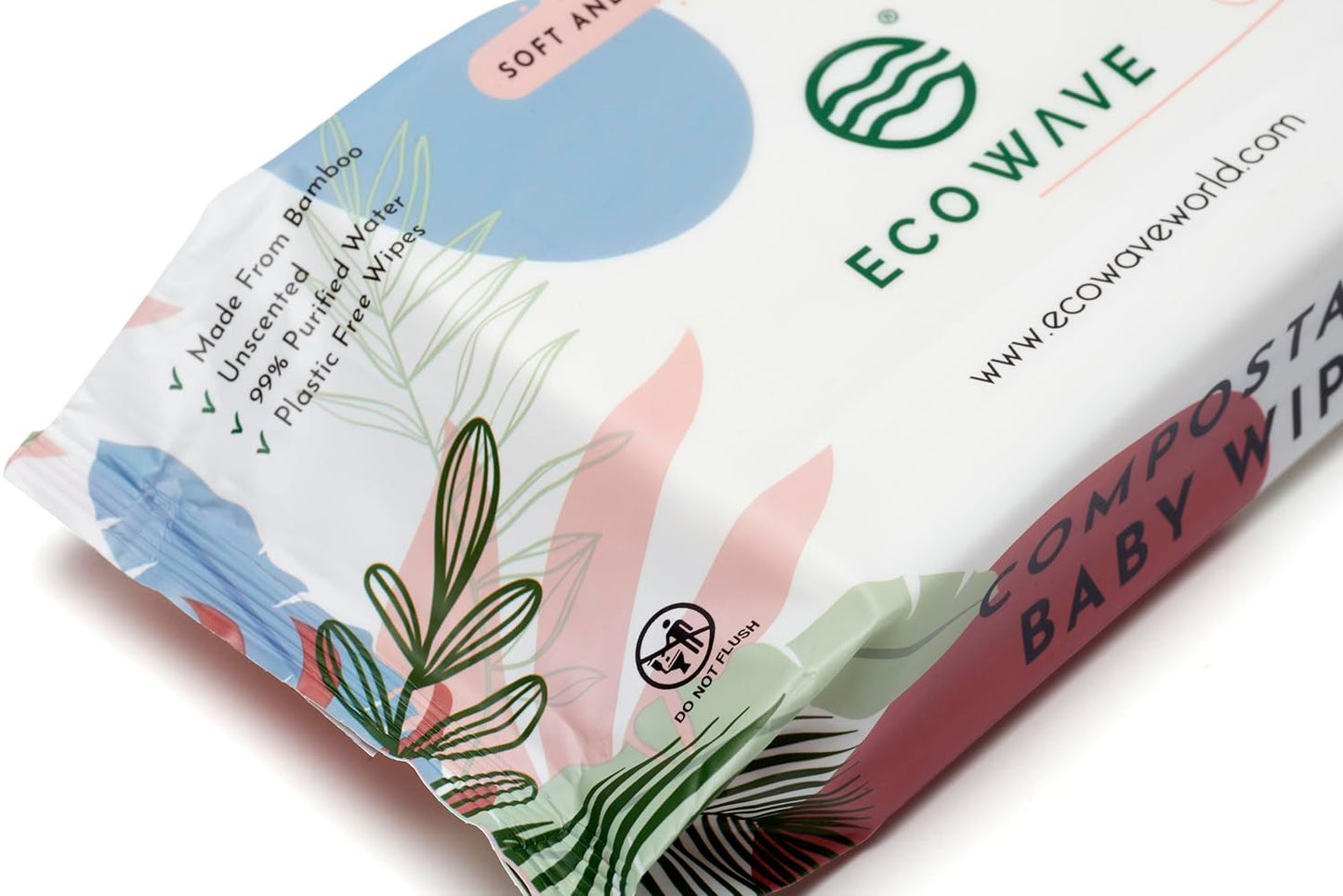 Eco Wave Baby Wipes, 100% Compostable Eco-Friendly Bamboo Wipes, Unscented, Hypoallergenic, Vegan, Alcohol-Free, Suitable For Sensitive Skin (Pack of 4)