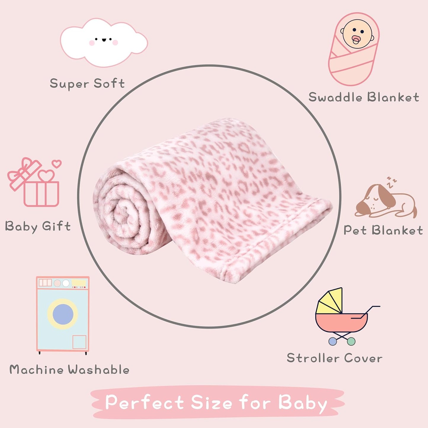 Yurhap Leopard Print Baby Blanket Fleece Baby Blankets for Girls, Ultra Soft Cozy Fluffy Infant