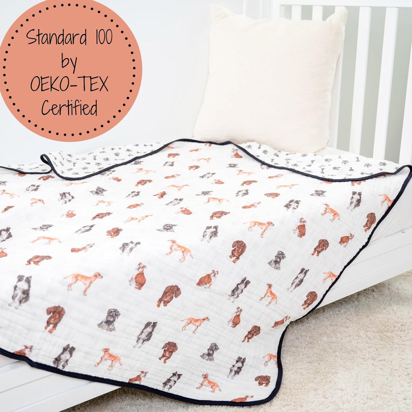 LollyBanks Muslin Baby Blanket 100% Organic Cotton, Muslin Quilt Lightweight, 6 Layers Baby