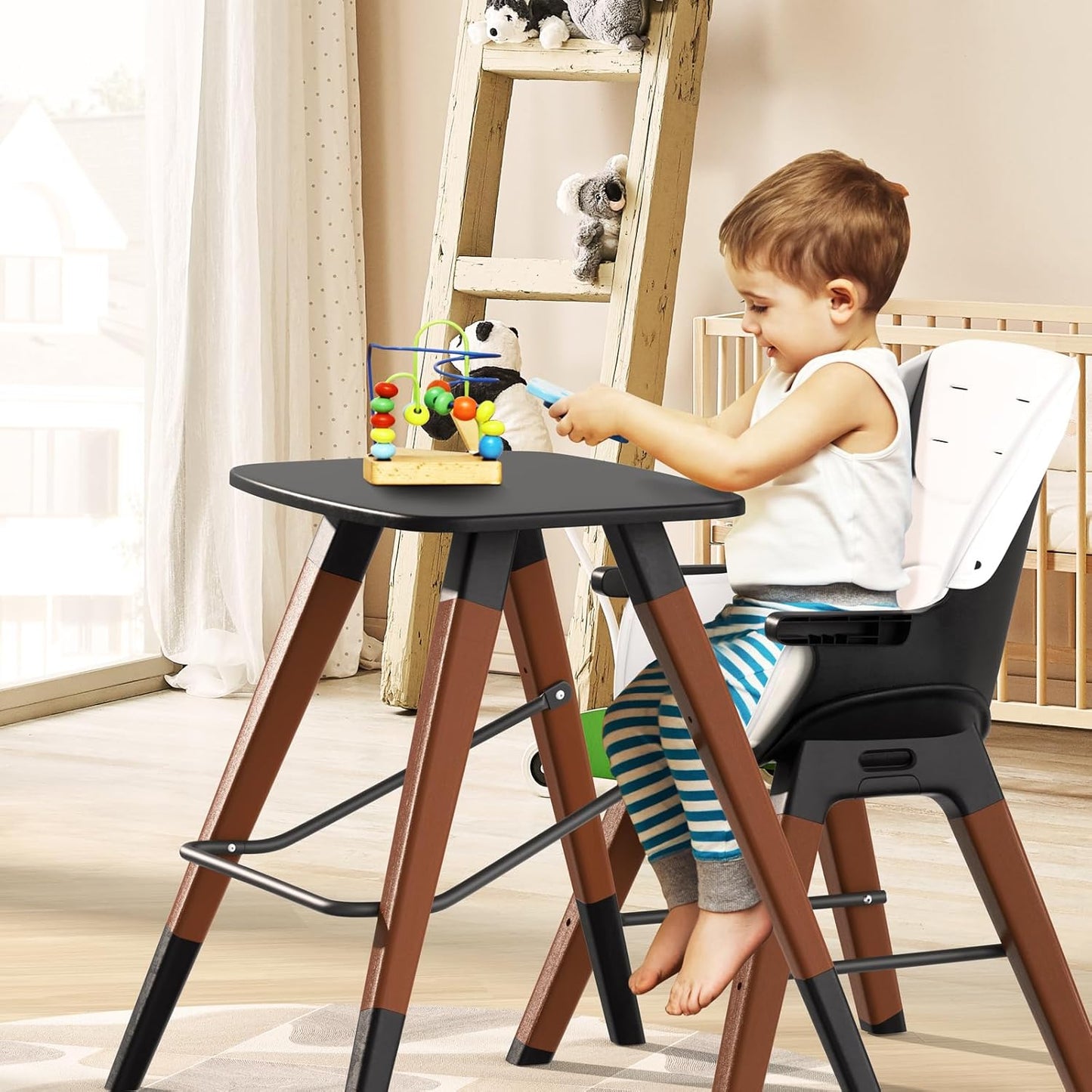 8 in 1 Highchair, Convertible Wooden Baby High Chair with Tray, Adjustable High Chair for Babies