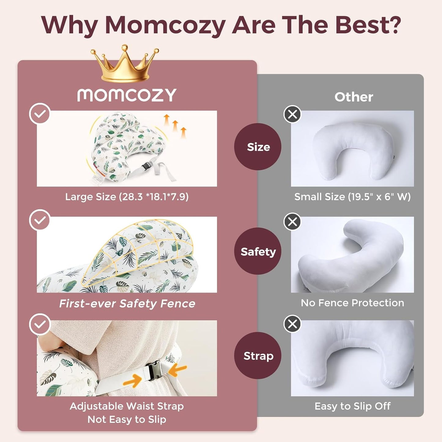 Momcozy Pioneering Safety Fence Nursing Pillow for Breastfeeding- Wider Feeding Pillows for More