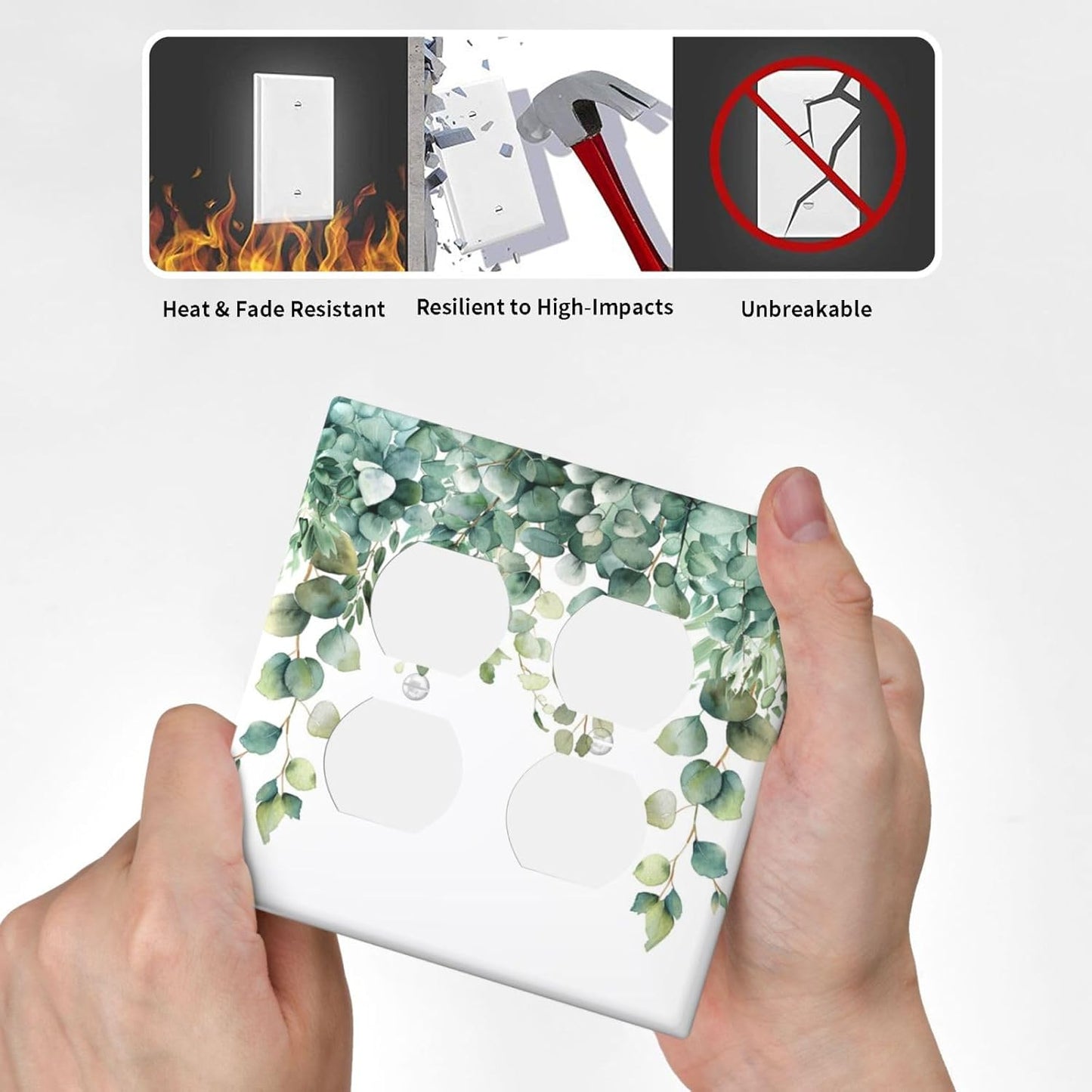 Decorative Outlet Covers Rustic Green Eucalyptus Leaves 2 Gang Wall Plate Cover Double Duplex Receptacle Two Switch Light Switch Cover Plate Jumbo Dual Faceplate for Country Home Decor