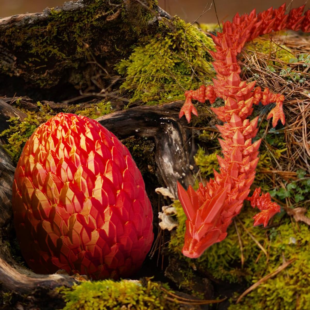 3D Printed Dragon Egg, Beautiful Flexible Joints Executive Desk Toys, Gifts for Adults and Kids (Silk Red)