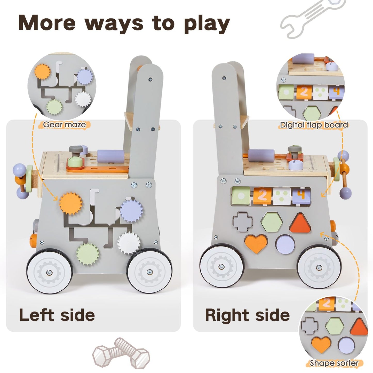 labebe Wooden Baby Walker, Baby Push Walker, Tool Toy for Toddlers, Adjustable Speed Baby Walker
