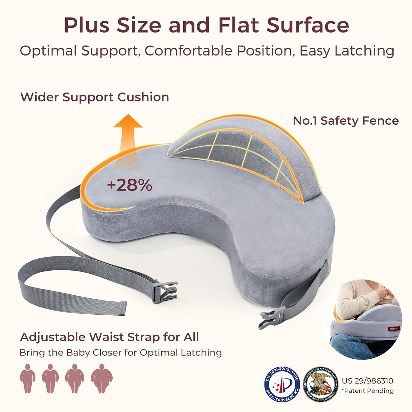 Momcozy Exclusive Memory Foam Nursing Pillow - Pioneering Safety Fence-Plus Size Breastfeeding