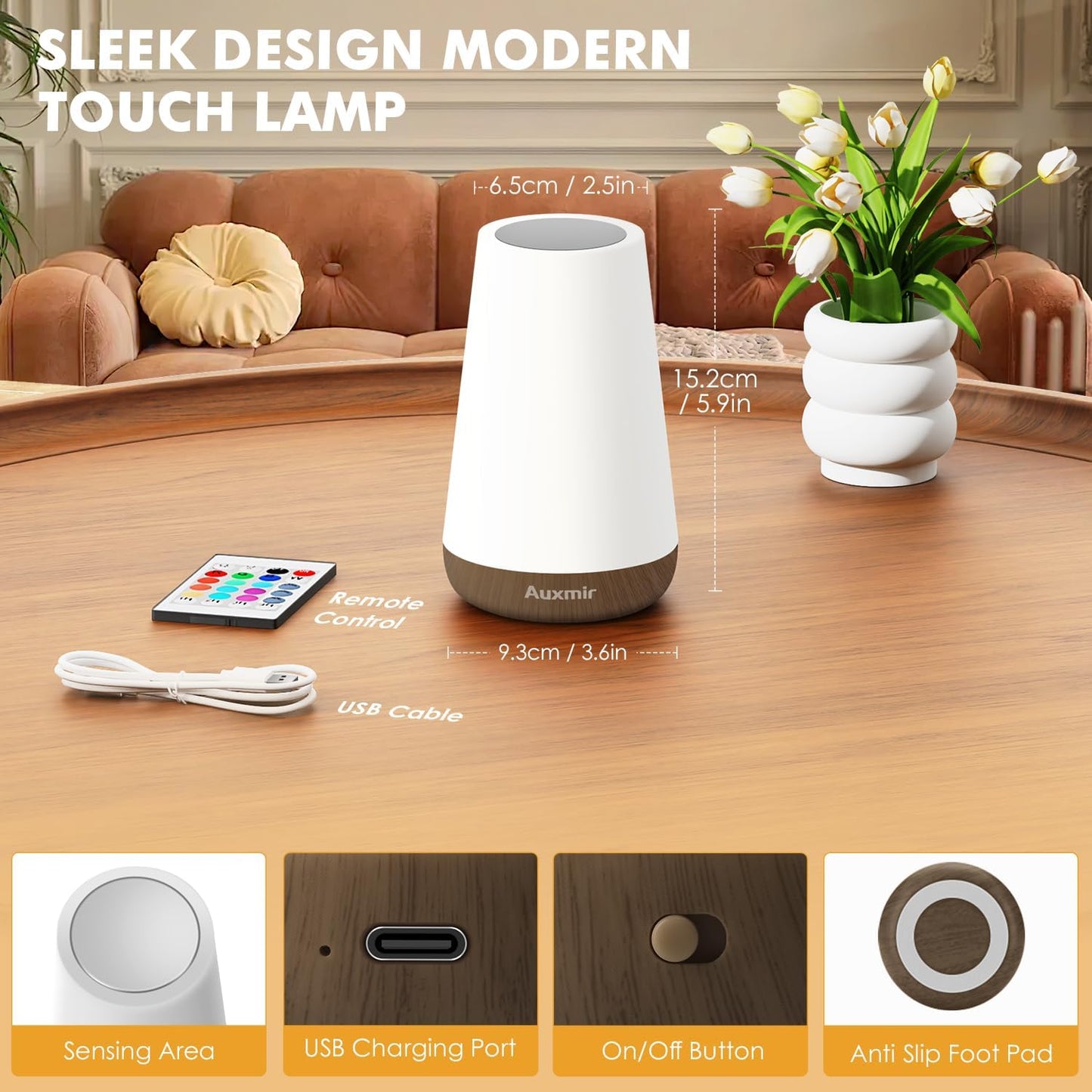 Night Light, Dimmable Touch Lamp for Bedroom, 13 RGB Colors & 5 Brightness, Portable Rechargeable Bedside Table Lamp for Baby Nursery, Night Lights for Bedroom Living Room Bathroom Hallways