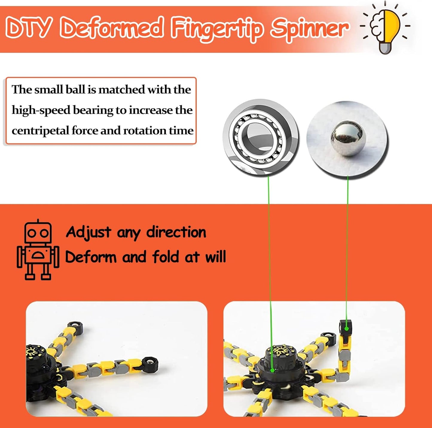 12 Pack Funny Sensory Fidget Toys,Deformable Chain DIY Robot Spinners Fingertip Stress Relief Gyro Toy Birthday Gifts Goodie Bag Easter Basket Stuffers Classroom Prizes Party Favors for Kids Adults