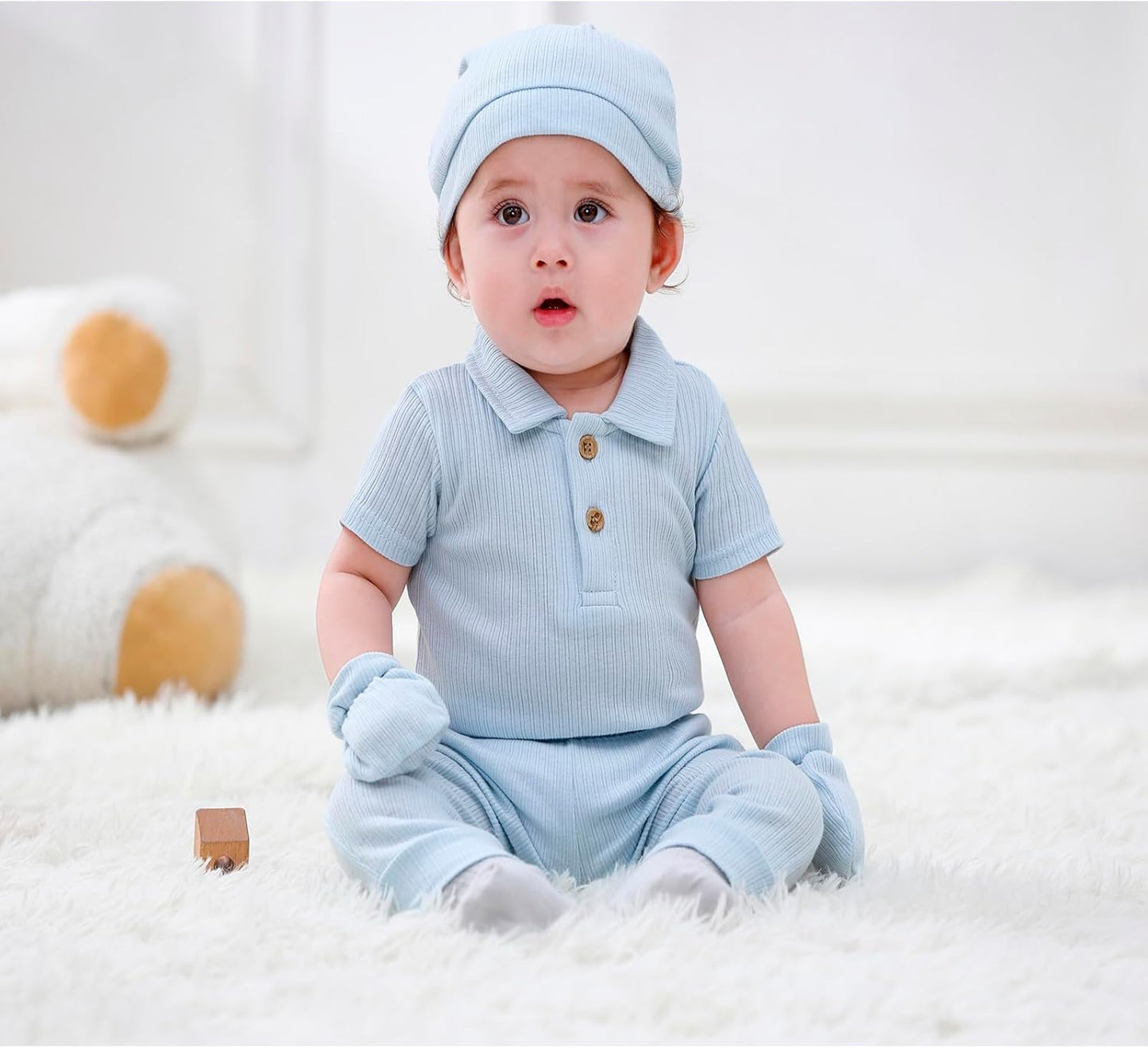 Newborn Baby Boy Girl Caps Mittens Socks Set Cotton Baby Essentials Accessories (Hats+Gloves+Socks)