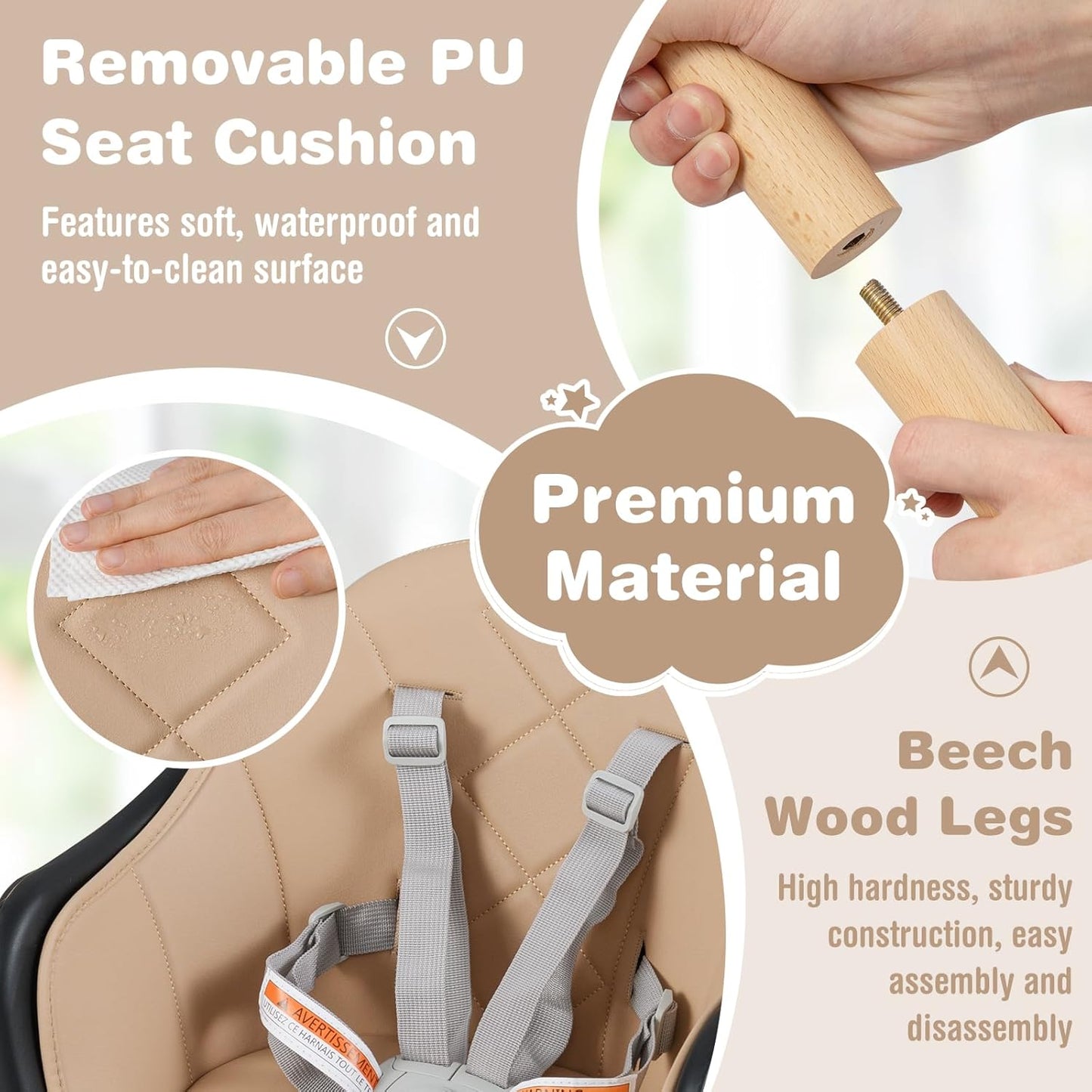 BABY JOY Baby High Chair, 6 in 1 Convertible Wooden High Chair for Babies & Toddlers with