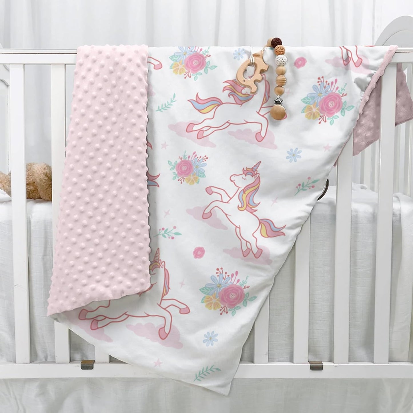 SANDJEST Unicorn Kid Blankets for Girls 30 x 40 - Throw Minky Blanket with Double Layer Dotted