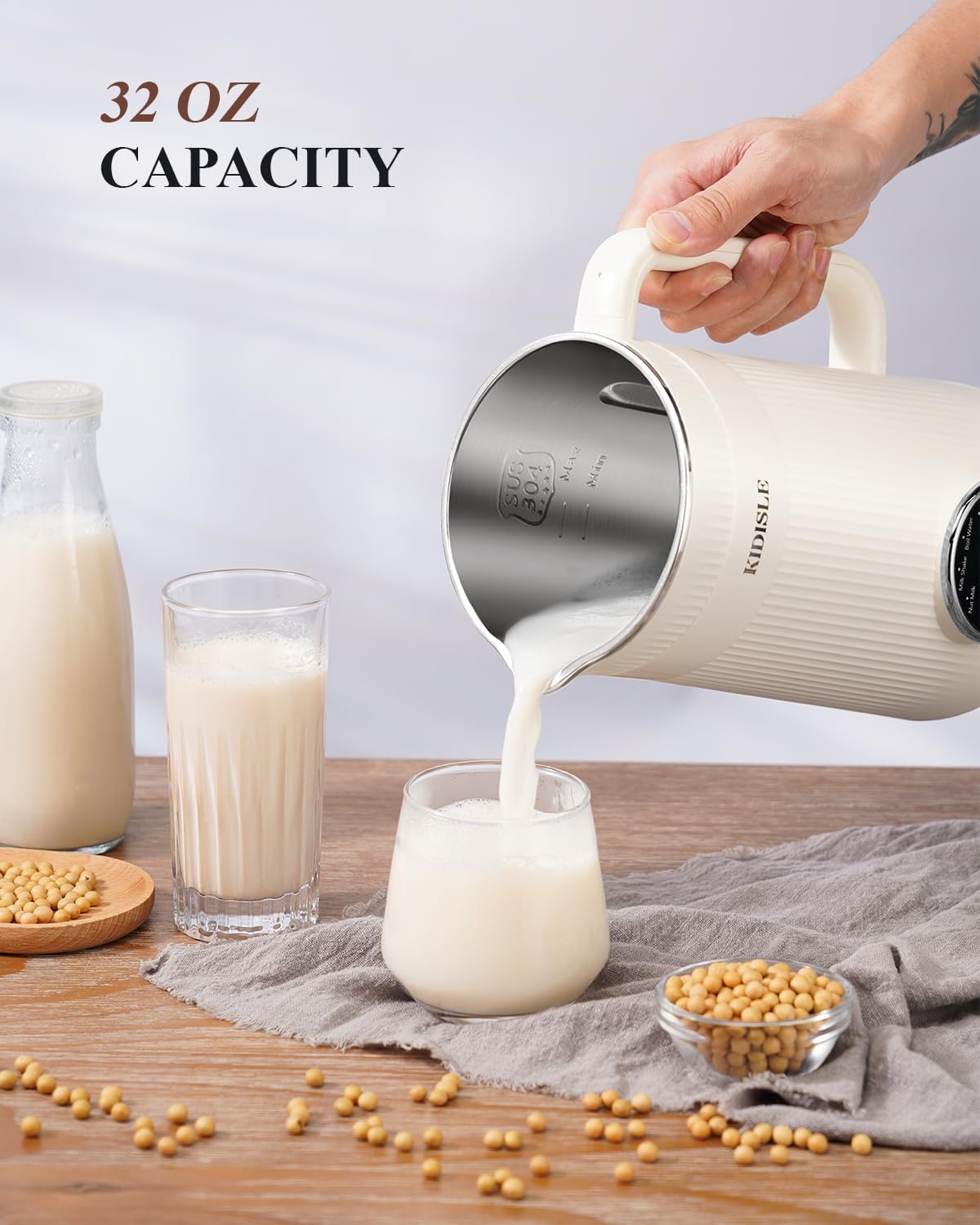 8 in 1 Nut Milk Maker Blender, 32oz Homemade Soy, Almond, Oat, Coconut, Plant Based and Non Dairy