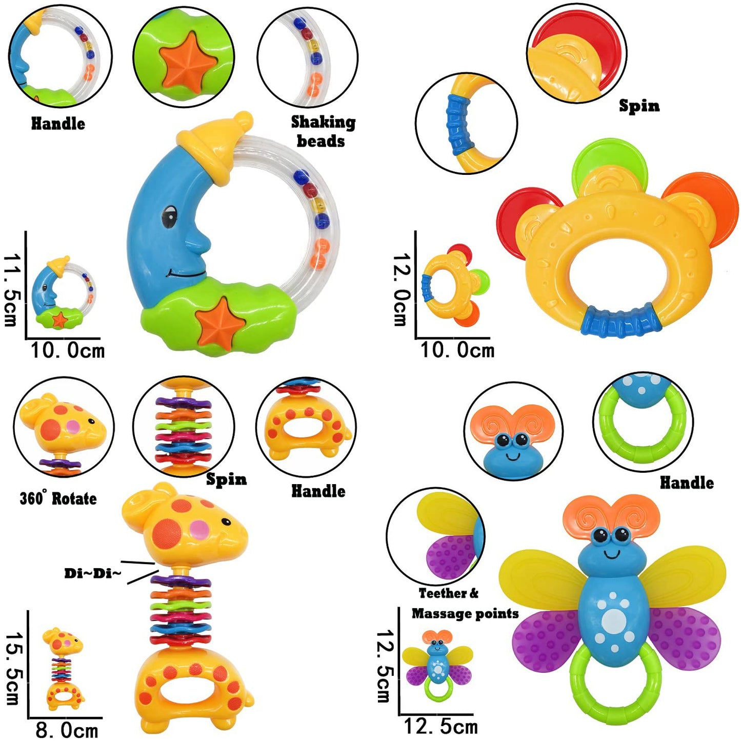 AIVIAI Baby Toys 0-6 Months Infant Toys 0-3 Months Infant Rattles Baby Rattle Teether Toy Set with