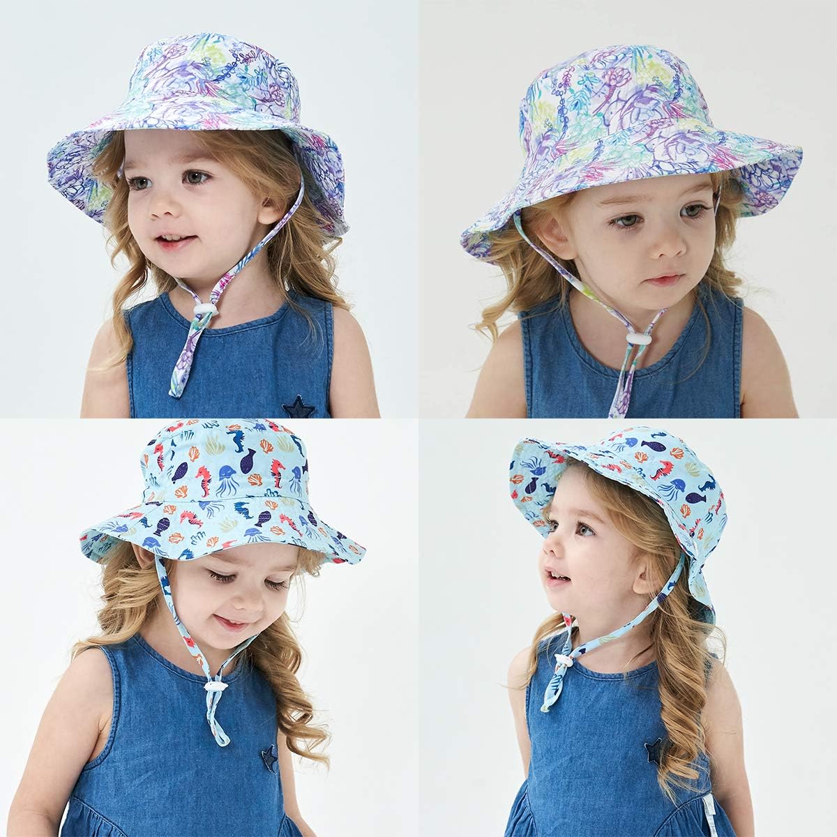 Baby Sun Hat Toddler Beach Swim Hats UPF 50+ Summer Bucket Hat Kids Infant Wide Brim Adjustable Sun Hat for Baby Boy Girls