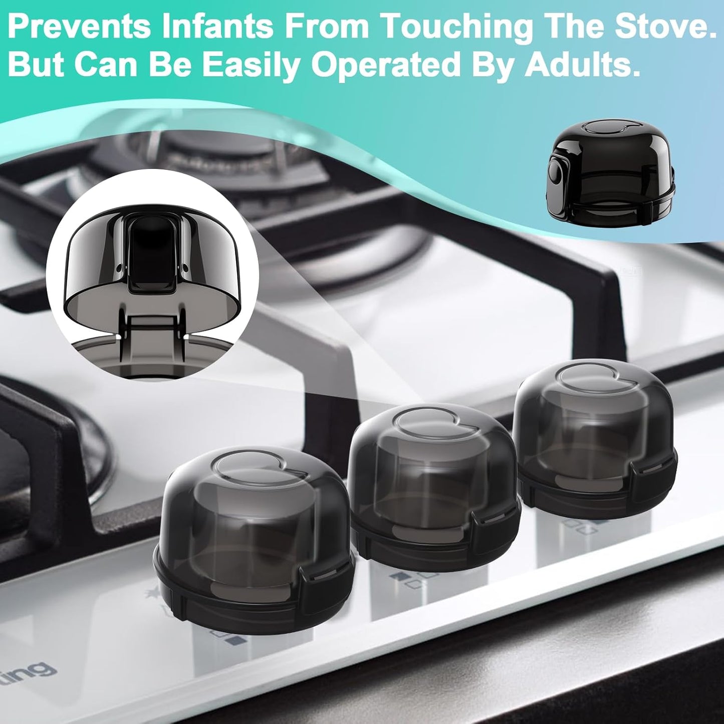 Stove Knob Safety Covers for Child Baby Proofing Kitchen Universal Size Gas Knob Covers Clear View Childproof Oven Knob Covers for Kids and Pets (5packs +1locks)
