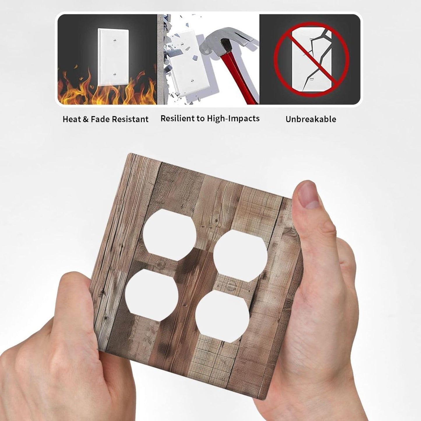 Decorative Outlet Covers Retro Wood Plank Vintaga Wooden Board 2 Gang Wall Plate Cover Double Duplex Receptacle Two Switch Light Switch Cover Plate Jumbo Dual Faceplate for Farmhouse