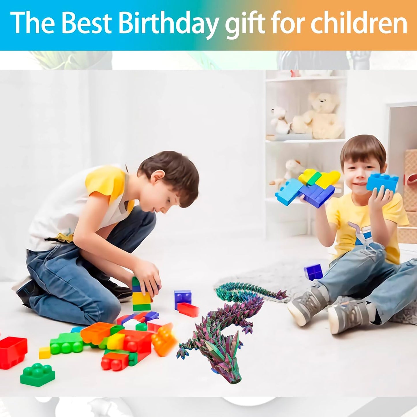 3D Printed Dragon, 3D Dragon,24 Inch 3D Printed Fidget Dragon, Bigger Fidget Crystal Dragon Toys, 3D Printed Articulated Dragon for Home Office Car Desk Decor Toys (Red Yellow Blue)