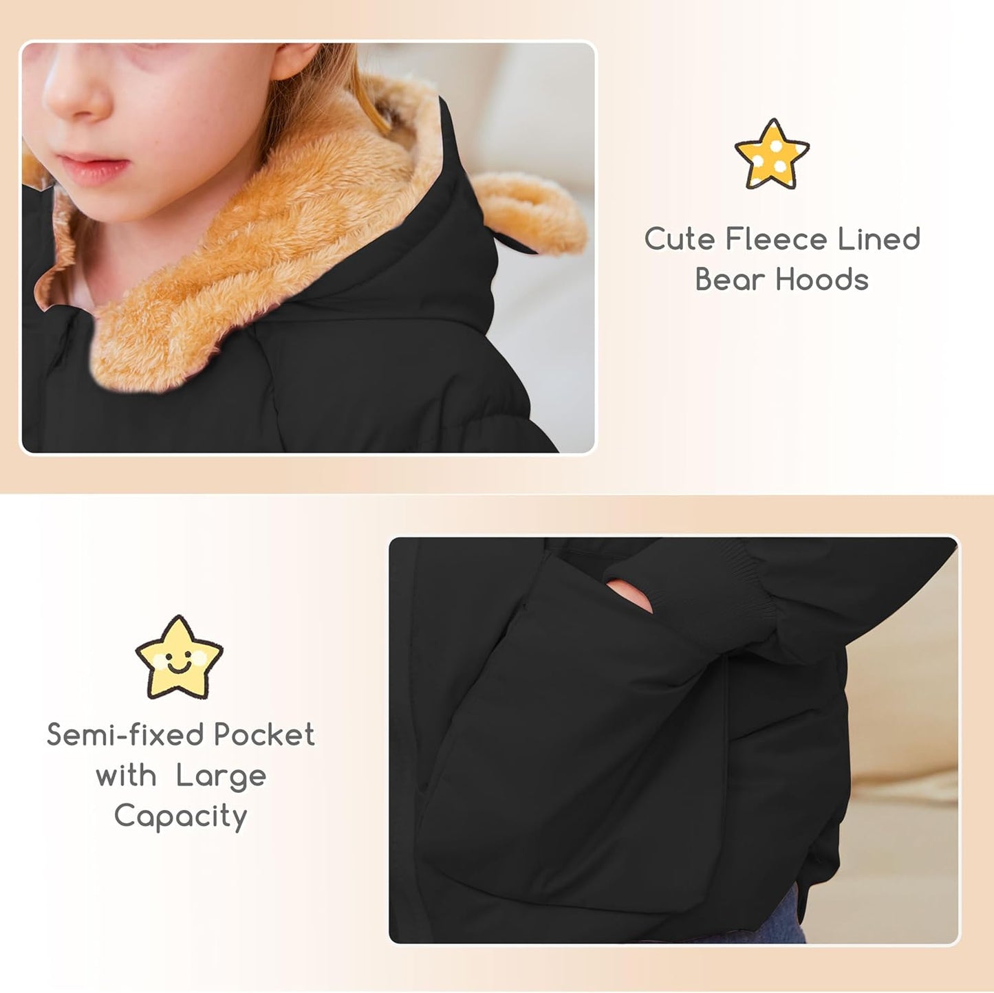 TUONROAD Baby Girls Coats for 6 Months-5 Years Toddlers Boy Winter Jacket Warm Bear Hooded Outdoor Coats Size 5