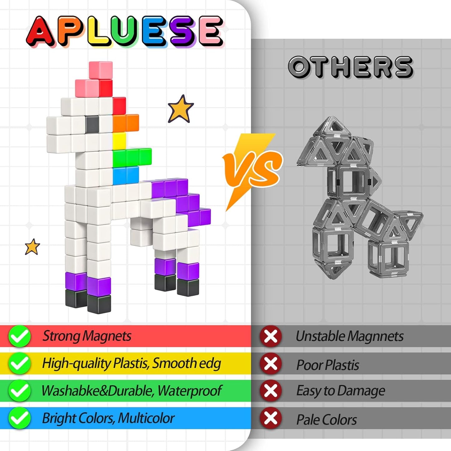 54 PCS Magnetic Blocks, Magnetic Building Blocks for Toddlers 3+, Montessori Toys, Magnet Cubes, Preschool STEM Educational Sensory Magnet Toys for Kids Ages 3-5 Year Old Boys and Girls