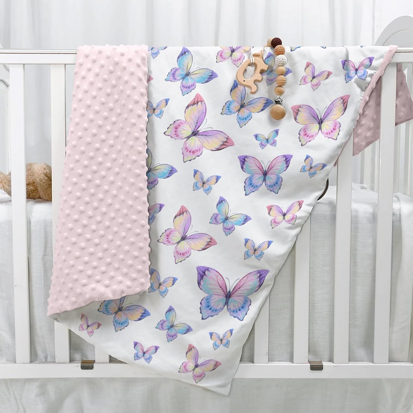 SANDJEST Kid Blankets for Girls 30 x 40 - Kids Throw Minky Blankets with Layer Dotted Backing