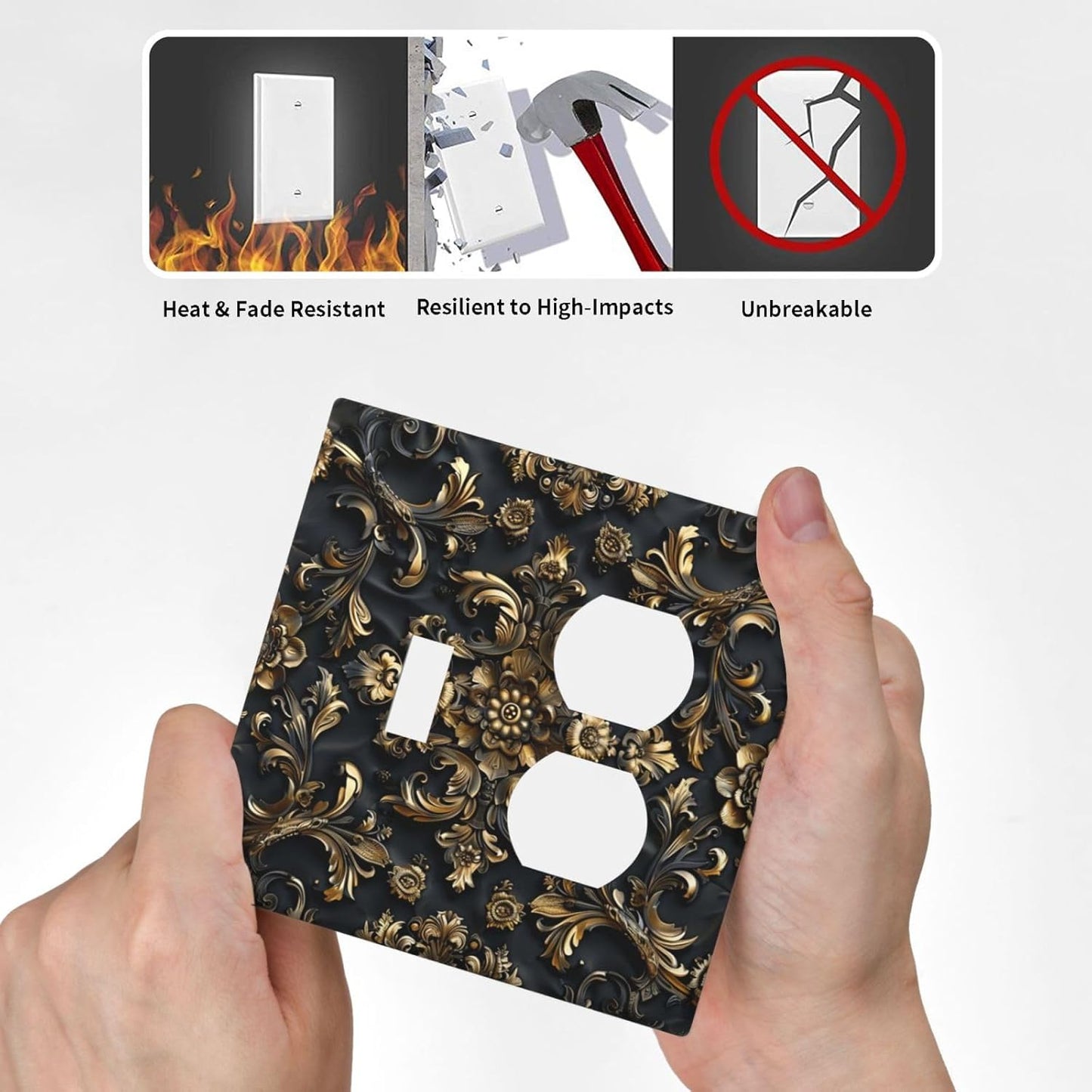 Decorative Outlet Covers Rococo Vintage Black Golden Leaf Morris Vine 2 Gang Wall Plate Cover Single Toggle Duplex Combo Two Switch Light Switch Cover Plate Jumbo Dual GFCI Faceplate