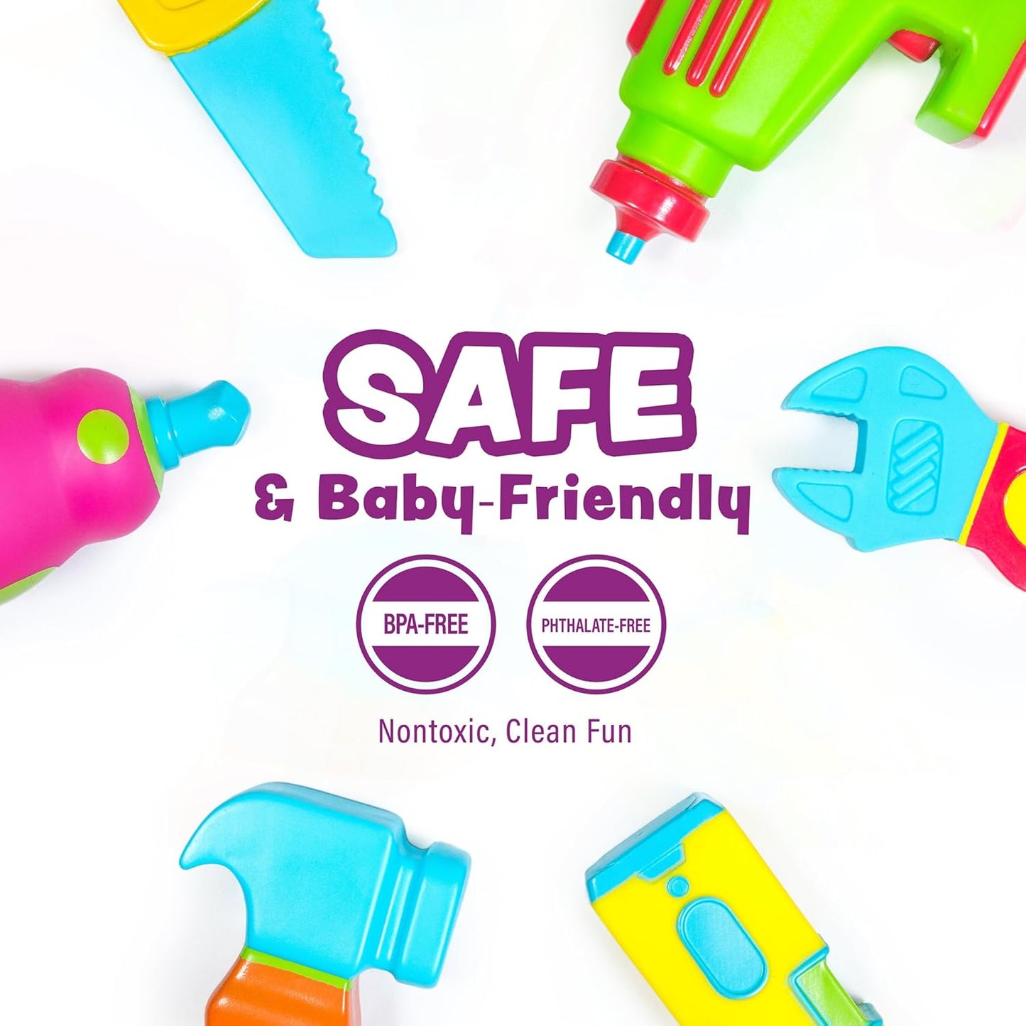 Tub Works® Tools™ Mold Free Bath Toys, 6 Pack | Sealed, No Hole Bath Toys Design Keeps Moisture Out