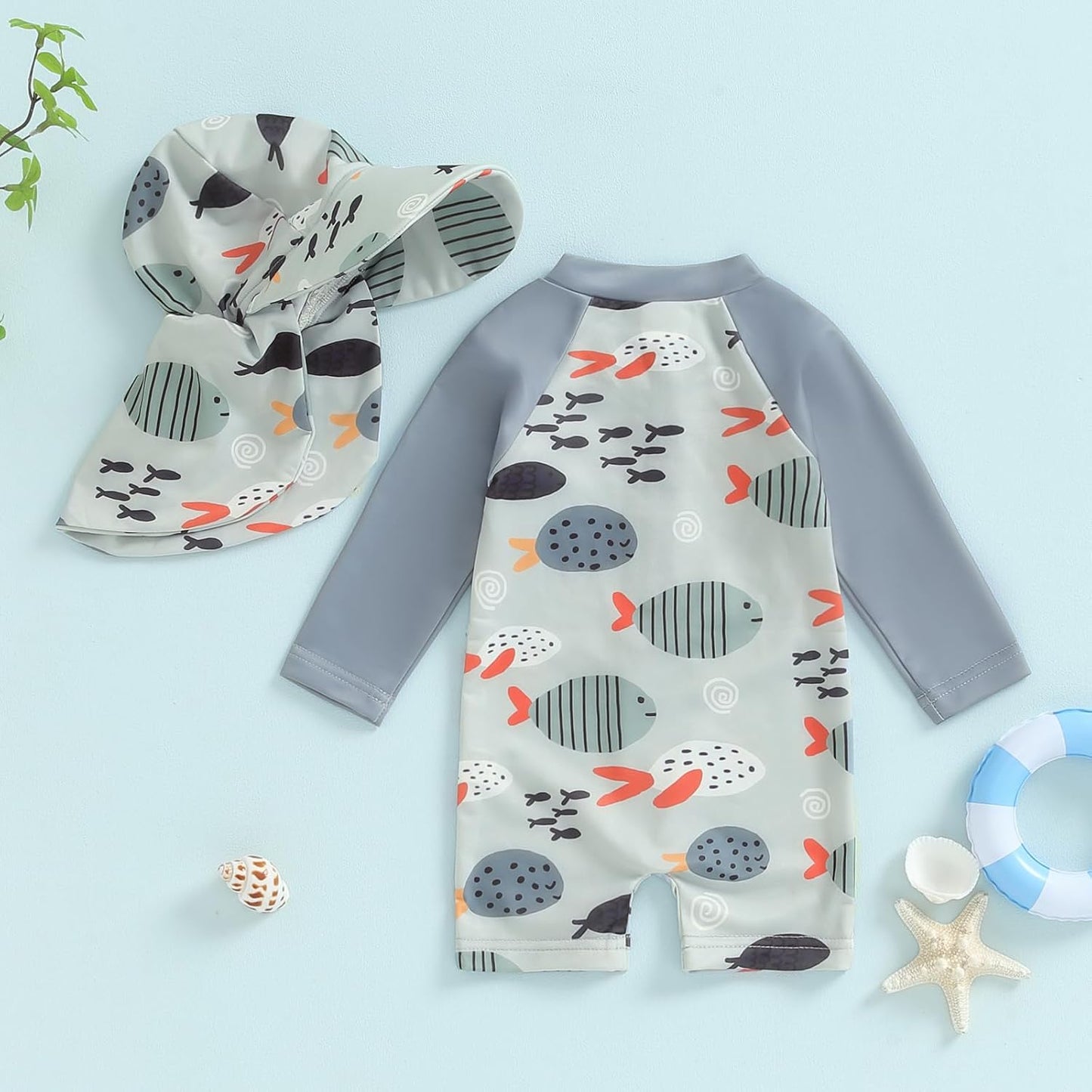 Hnyenmcko Baby/Toddler Boy Rash Guard Swimsuit Long Sleeve One Piece Zipper Swimwear Sunsuit Infant Bathing Suit Beachwear