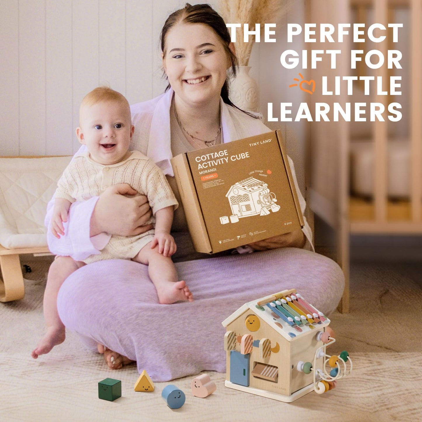 Tiny Land 9-in-1 Wooden Activity Cube, Educational Toy for Toddlers