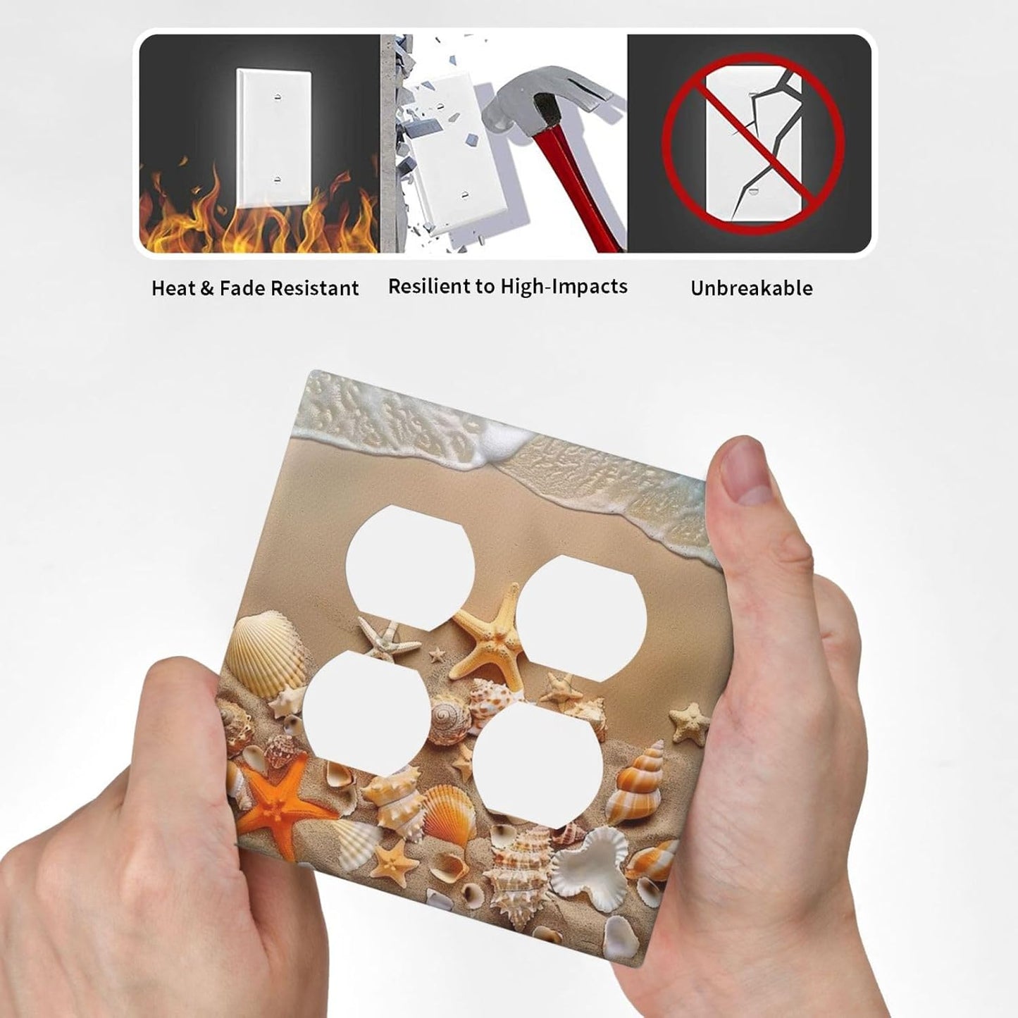 Decorative Outlet Covers Beachy Sea Ocean Seashell Starfish 2 Gang Wall Plate Cover Double Duplex Receptacle Two Switch Light Switch Cover Plate Jumbo Dual Faceplate for Home Decor