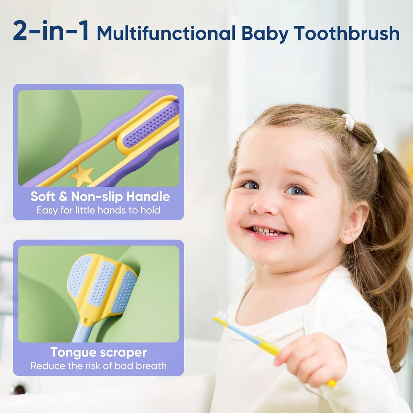 EASICUTI Soft Toddler Toothbrushes, Efficient 3 Sided Toothbrush, Baby Toothbrush 12 Months and up