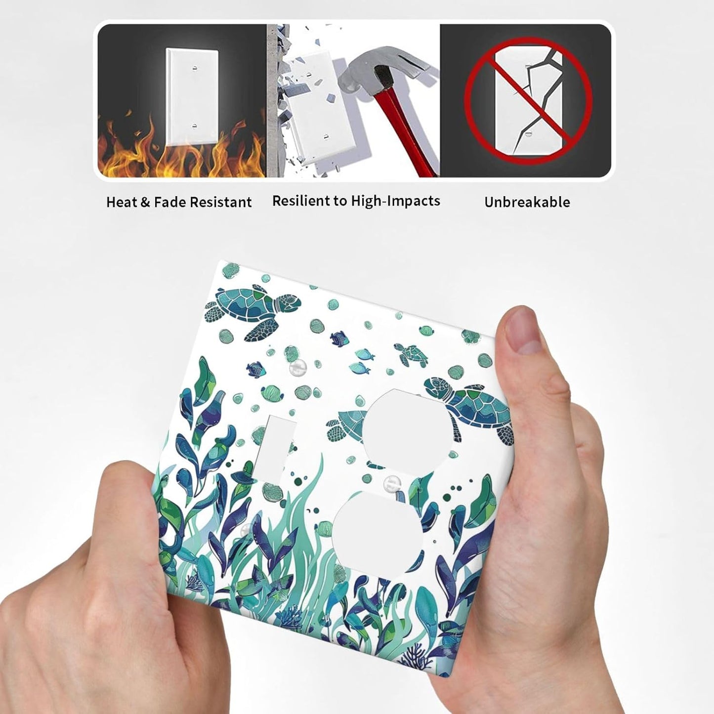 Wallplates Vibrant Turtle Seagrass Watercolor Painting 1 Toggle 1 Duplex Switch Plate Electrical GFCI Faceplate Decorative Light Switch Covers for Bathroom living Room Decor