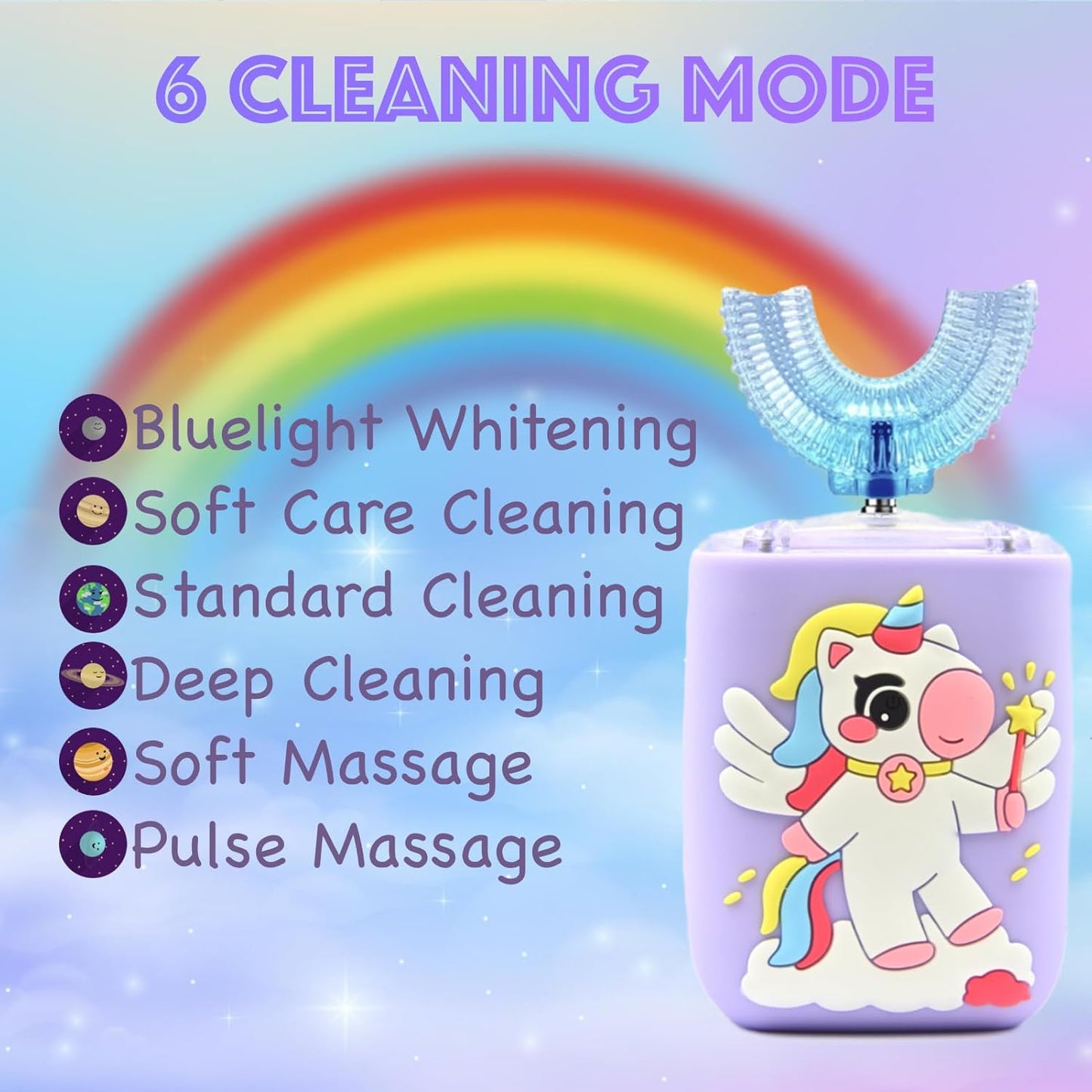 Kids Electric Toothbrush U Shaped Toddler Auto Sonic Toothbrushes with 5 Brush Head, Cartoon
