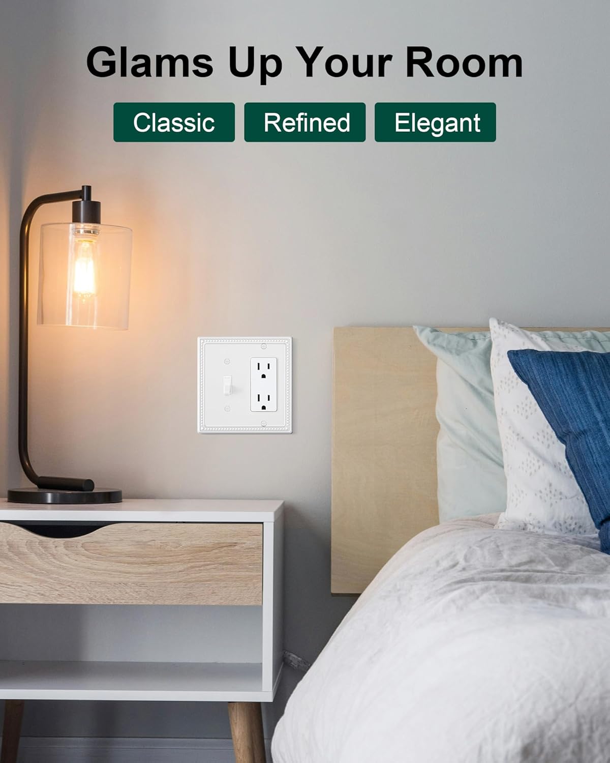 2-Pack Combo Toggle/Decorator Light Switch Cover Plate, Pearls Decorative Electrical Outlet Covers, Metal Wall Switch Plates and Outlet Covers, Pure White