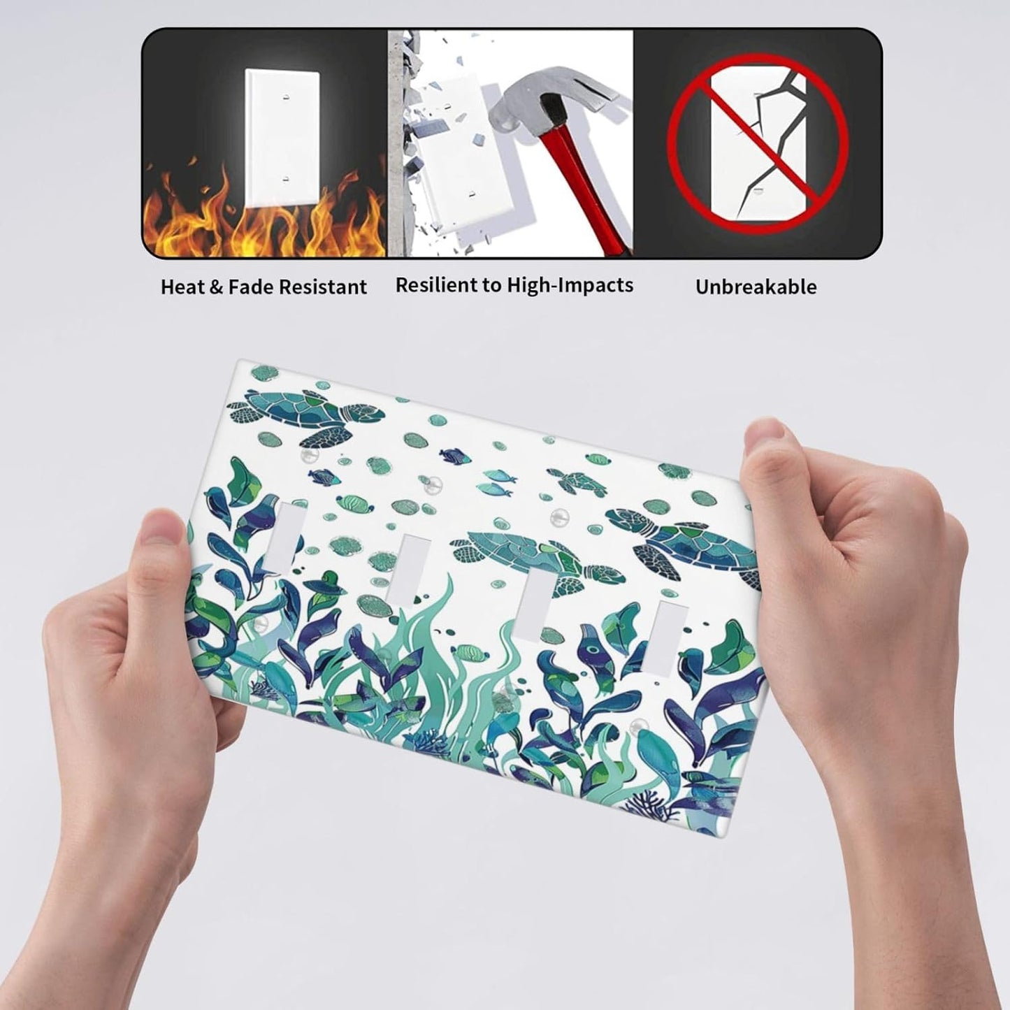 Light Switch Covers Vibrant Turtle Seagrass Watercolor Painting Quad Toggle Electrical Faceplate 4 Gang Wall Plate Decorative Switch Plates for Bathroom living Room Decor