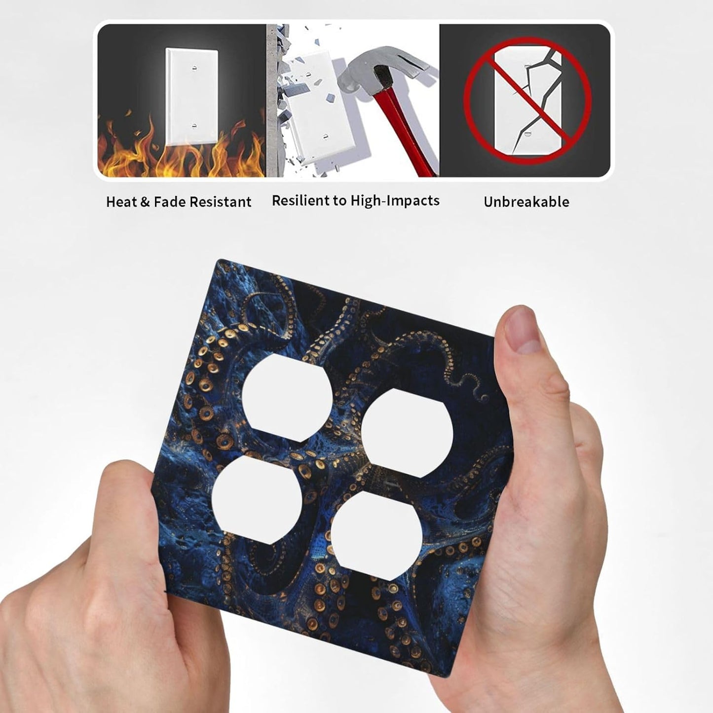 Decorative Outlet Covers Horror Night Blue Ocean Evil Octopus 2 Gang Wall Plate Cover Double Duplex Receptacle Two Switch Light Switch Cover Plate Jumbo Dual Faceplate for Home Decor