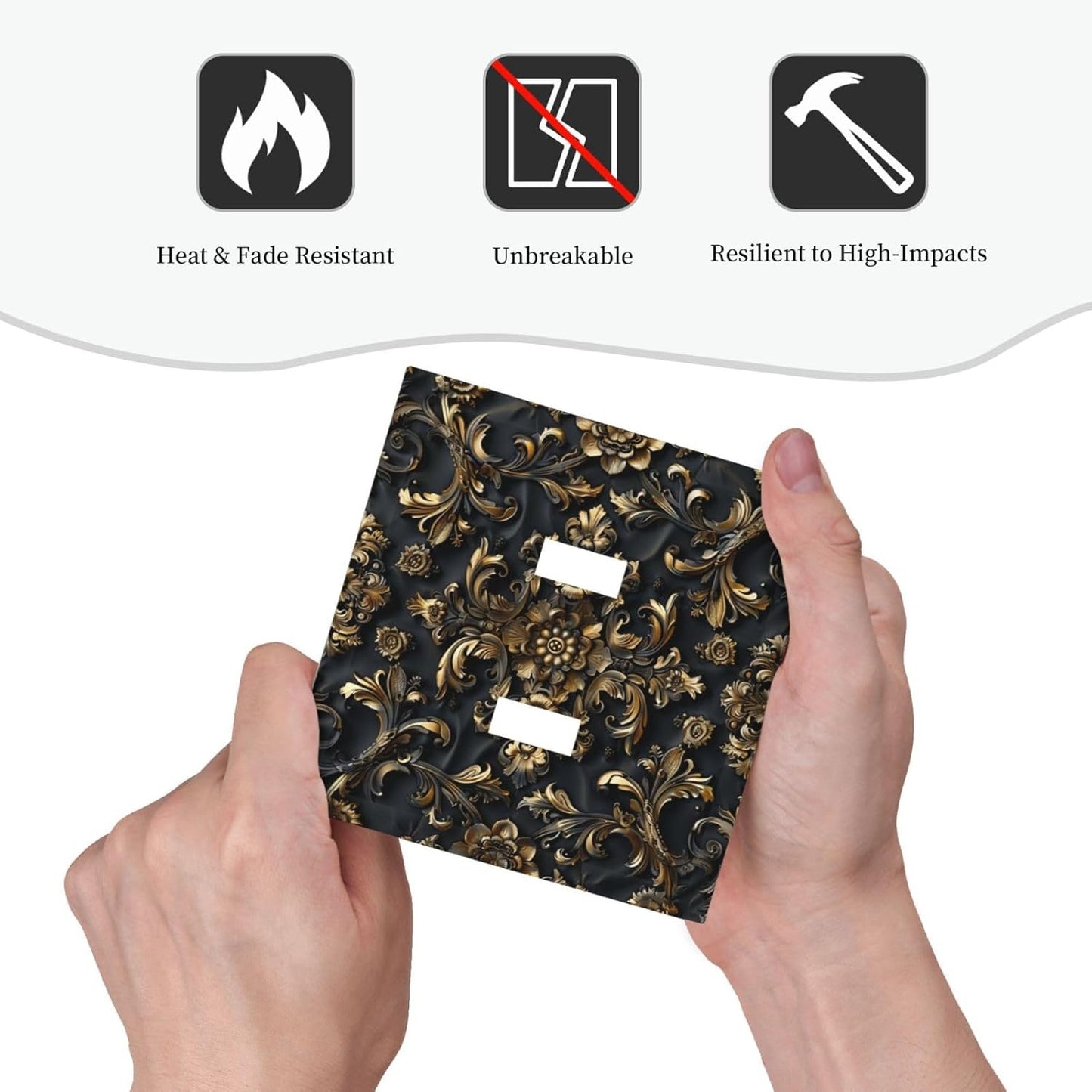 Decorative Switch Covers Plate Rococo Vintage Black Golden Leaf Morris Vine 2 Gang Wall Plate Unique Double Toggle Light Switch Plate Wall Cover Plate Faceplate for Bedroom Home Decor