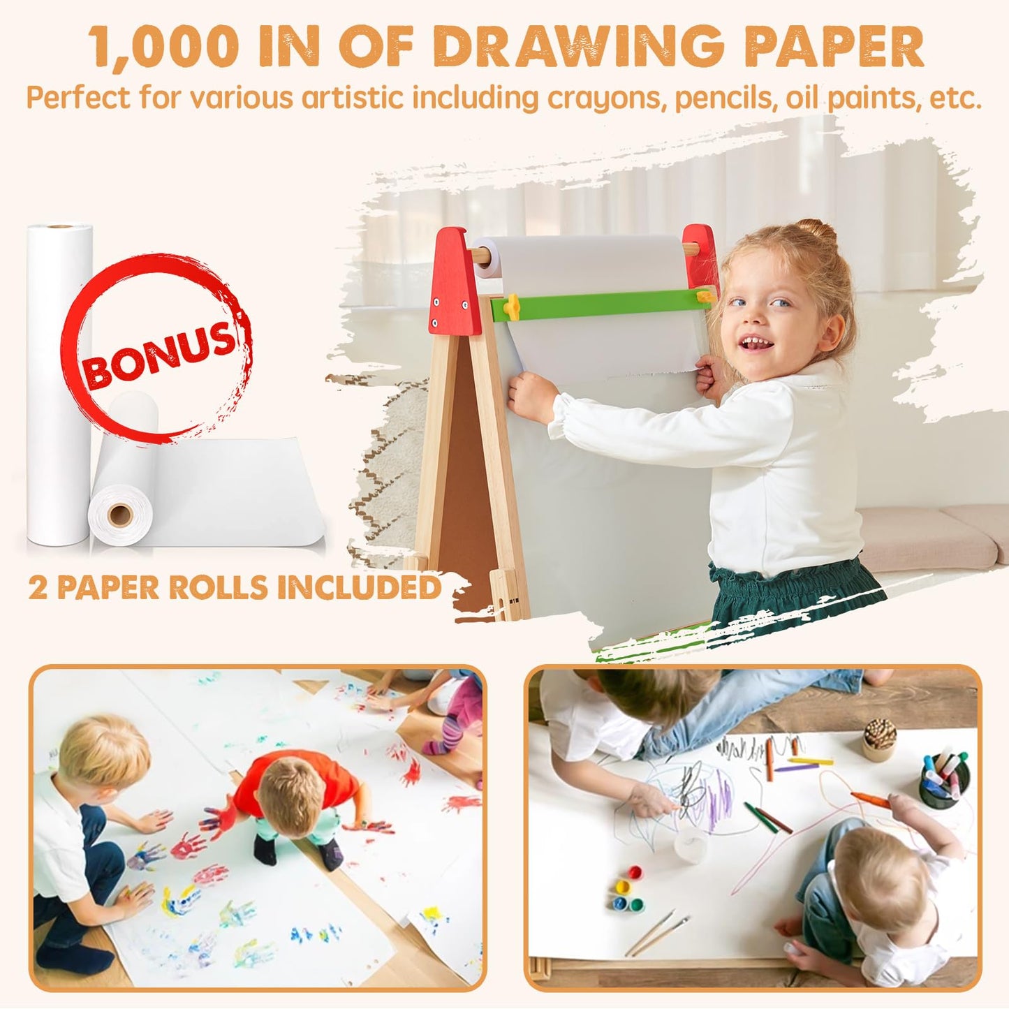 Tiny Land Wooden Easel for Kids, Art Easel with Chalkboard & Whiteboard