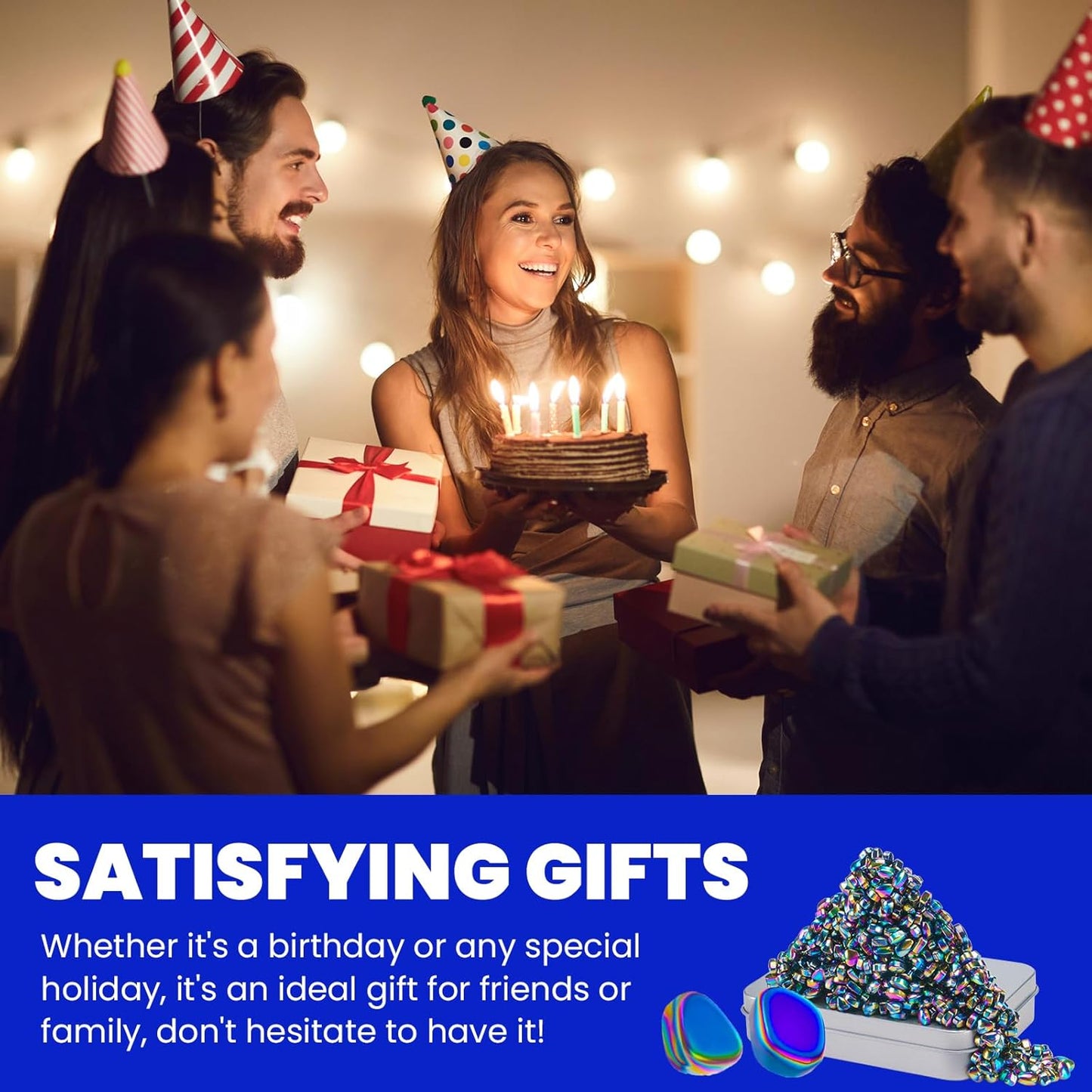 Magnetic Balls Over 1000 PCS Mini Rainbow Magnetic Putty, with 2 Big Smooth Magnetic Beads, Fidget Toys for Adult, Weak Ferrite Putty Desk Toys for Office (Colorful)